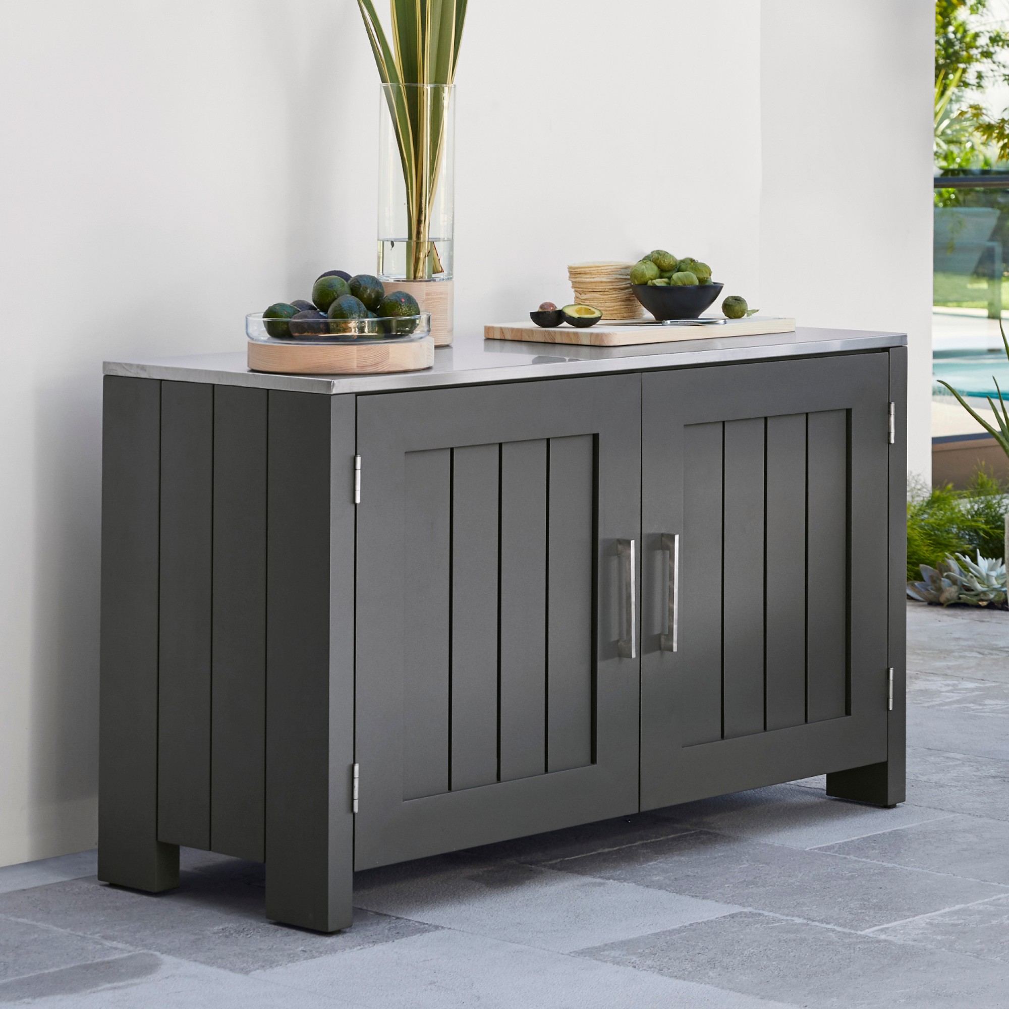 Larnaca Outdoor Slate Grey Metal 2-Door Cabinet (54.5