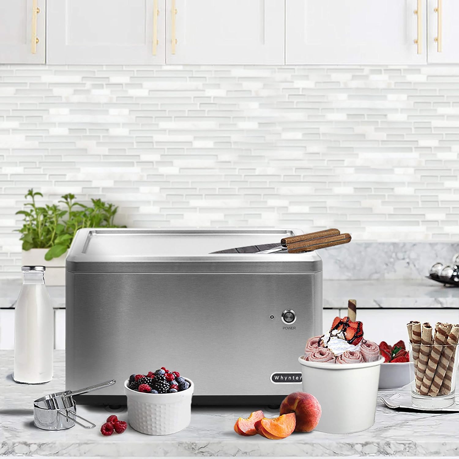 Whynter Ice Cream Maker Machine Automatic 2.1 Qt with Built-in Compressor, LCD Digital Display & Timer, No Pre-Freezing, ICM-200LS, Stainless Steel