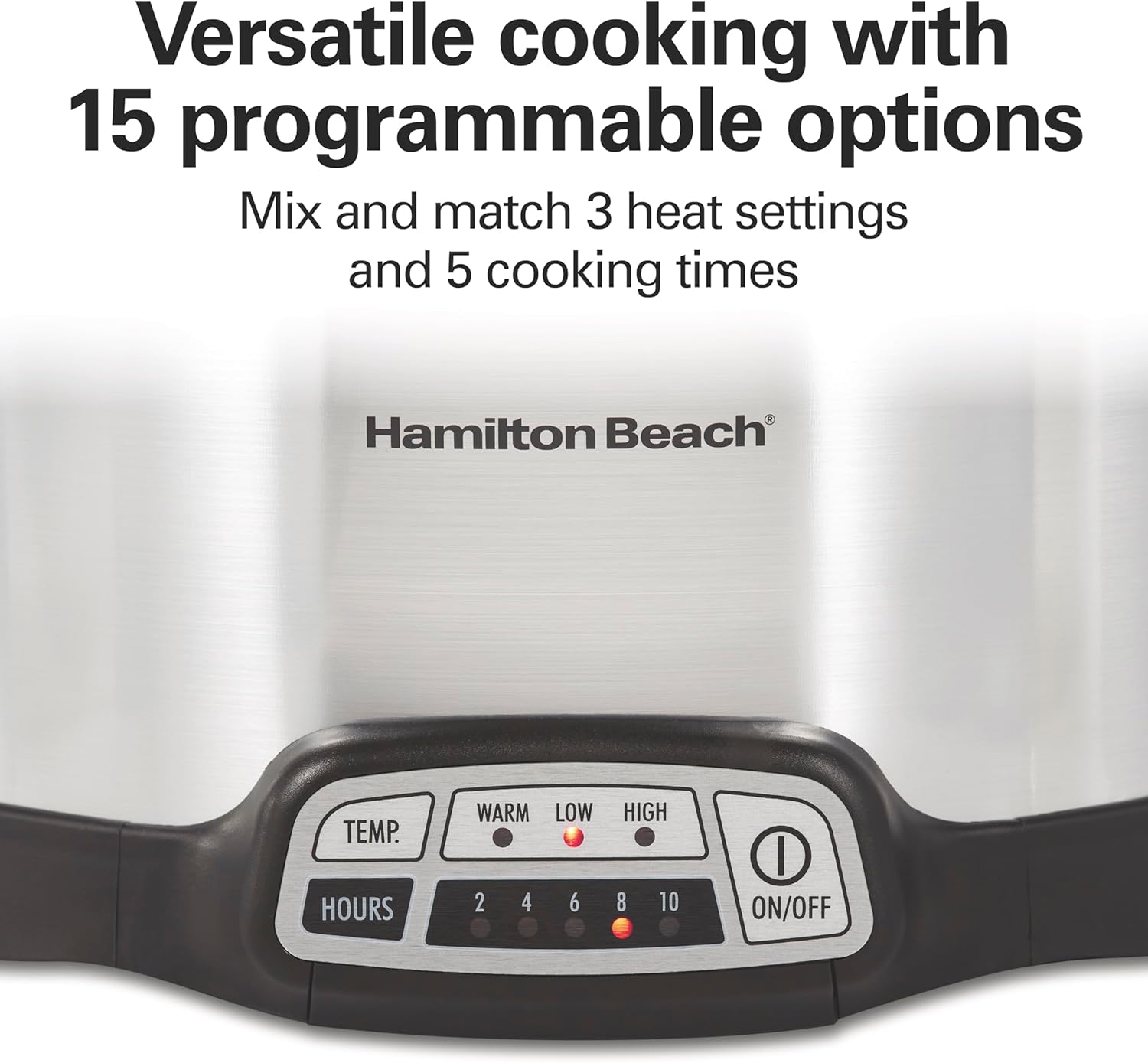 Hamilton Beach Programmable Slow Cooker with Flexible Easy Programming, 5 Cooking Times, Dishwasher-Safe Crock, Lid, 4 Quart, Silver