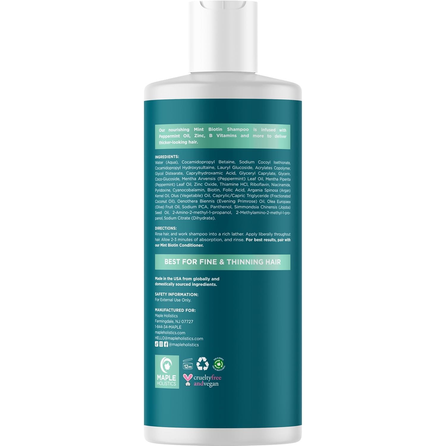 Rosemary and Biotin Shampoo for Thinning Hair - Vegan Volumizing Shampoo for Fine Hair with Argan and Tea Tree Oil - Paraben Silicone and Sulfate Free Shampoo for Dry Damaged Weak and Thin Hair Care