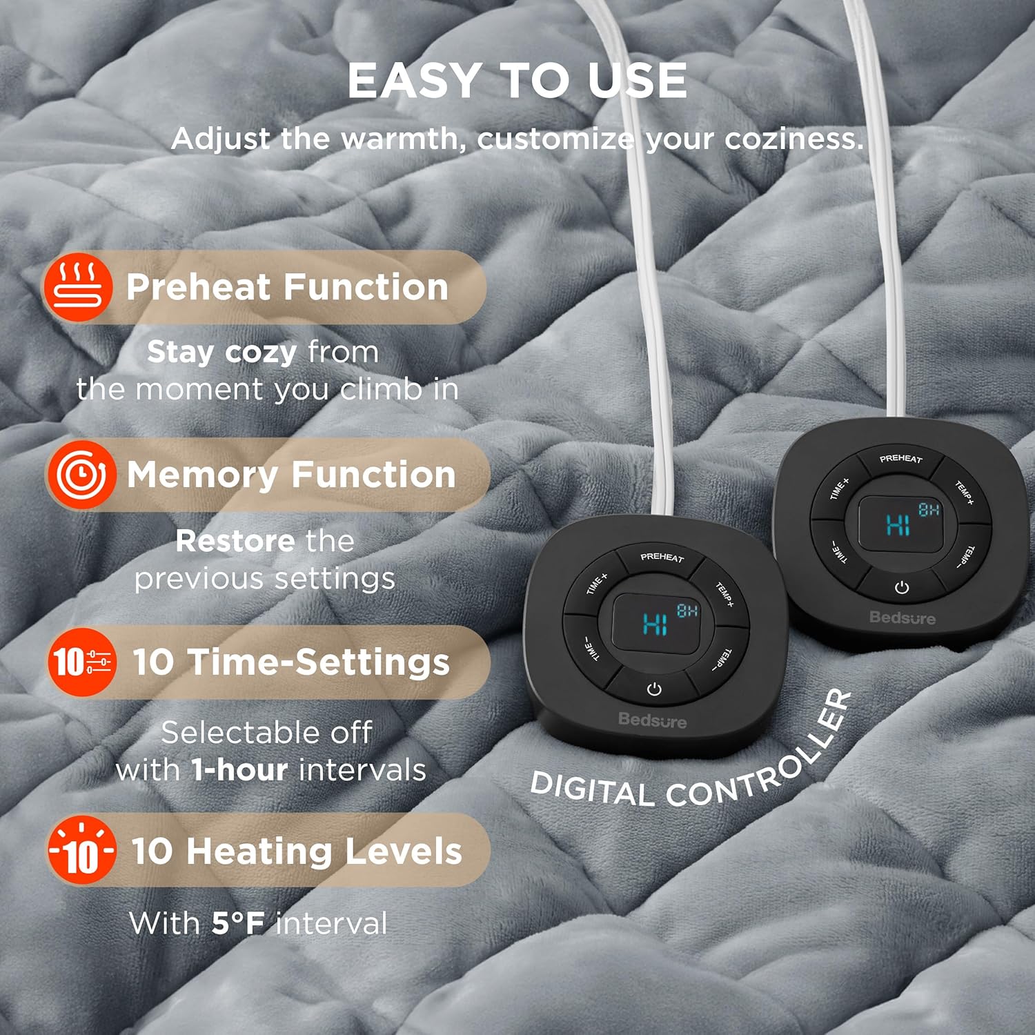 Bedsure Heated Blanket Electric Throw - Soft Flannel Electric Blanket, Heating Blanket with 4 Time Settings & 6 Heat Settings, Warm Blanket Gift for Grandma (50x60 inches, Grey)