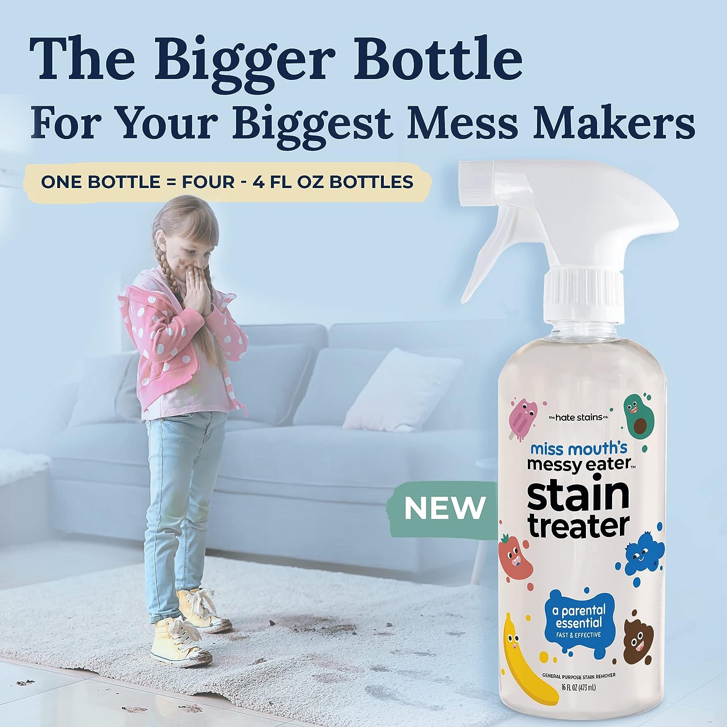 Miss Mouth's Messy Eater Stain Treater Spray - 4oz 2 Pack Stain Remover - Newborn & Baby Essentials - No Dry Cleaning Food, Grease, Coffee Off Laundry, Underwear, Fabric
