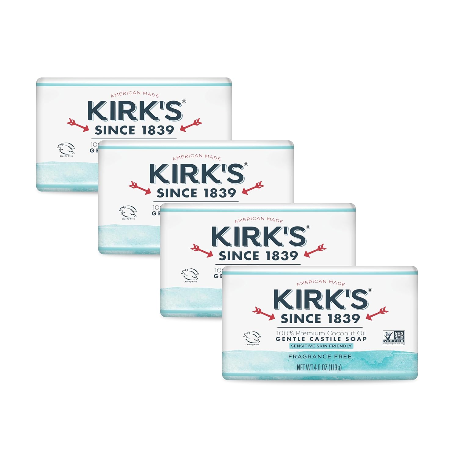 Kirk's Castile Bar Soap for Men, Women & Children - Made With Premium Coconut Oil, Sensitive Skin Formula, Vegan, Non GMO, Original Fresh Scent, 4 oz. Bars, 6 Pack