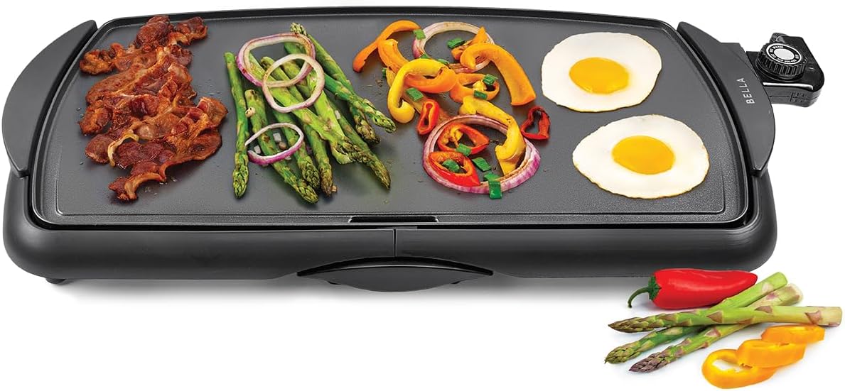 BELLA Electric Ceramic Titanium Griddle, Make 10 Eggs At Once, Healthy-Eco Non-stick Coating, Hassle-Free Clean Up, Large Submersible Cooking Surface, 10.5