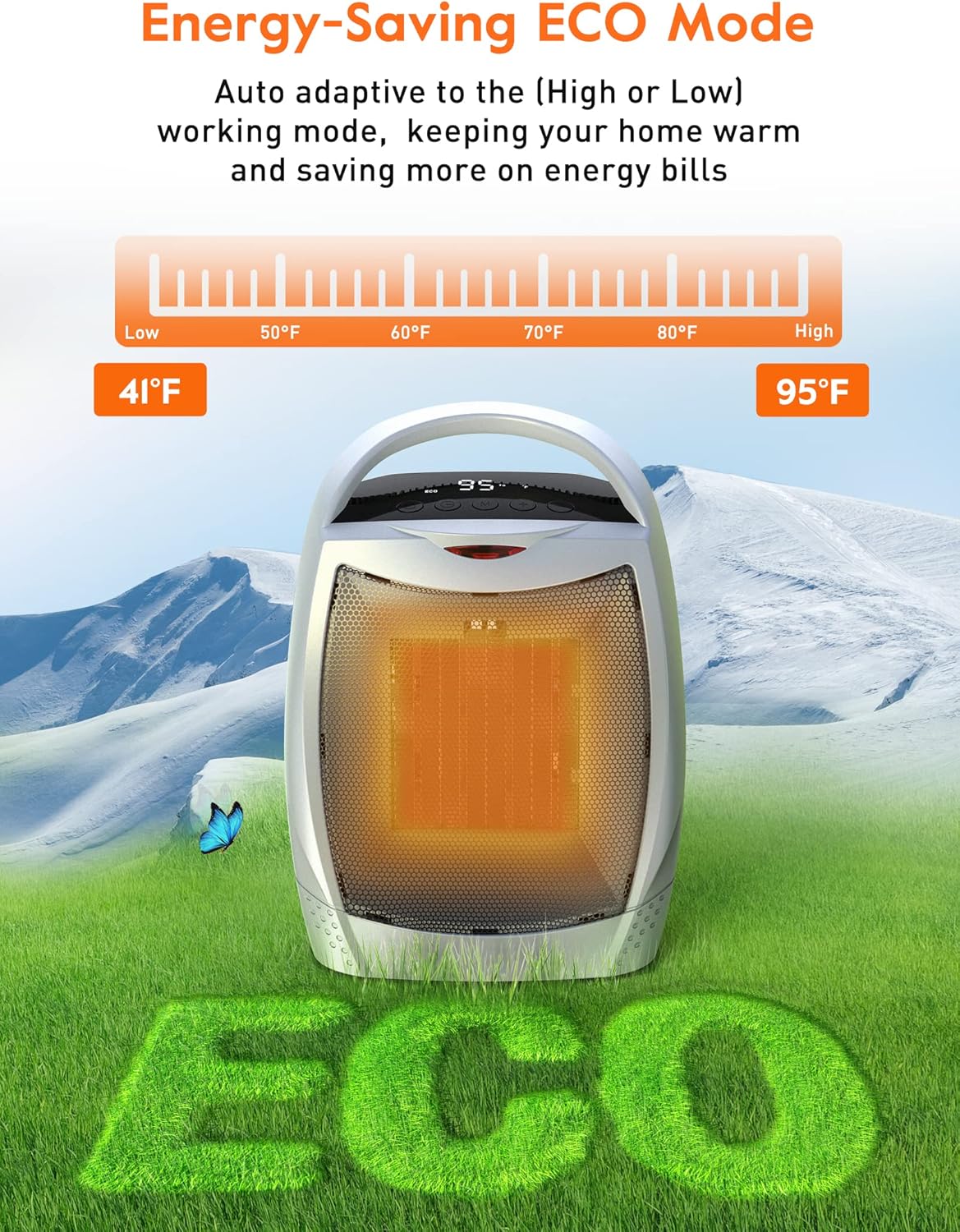 GiveBest Portable Electric Space Heater with Thermostat, 1500W/750W Safe and Quiet Ceramic Heater Fan, Heat Up 200 Square Feet for Office Room Desk Indoor Use, Silver