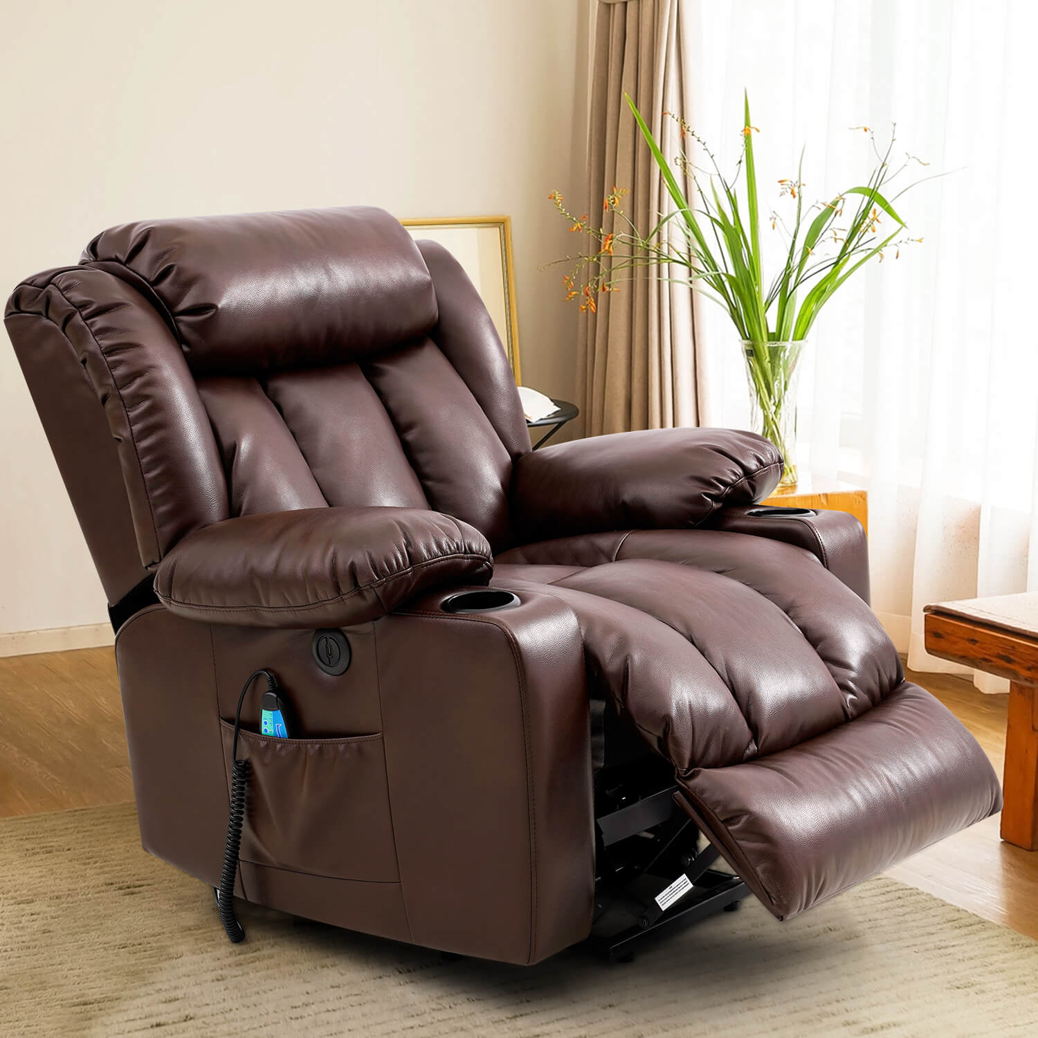 💥Clearance Sale🔥 Mcombo Electric lift Recliner sofa with massage and heating functions, 3 positions, 2 side pockets and cup holders, USB ports!