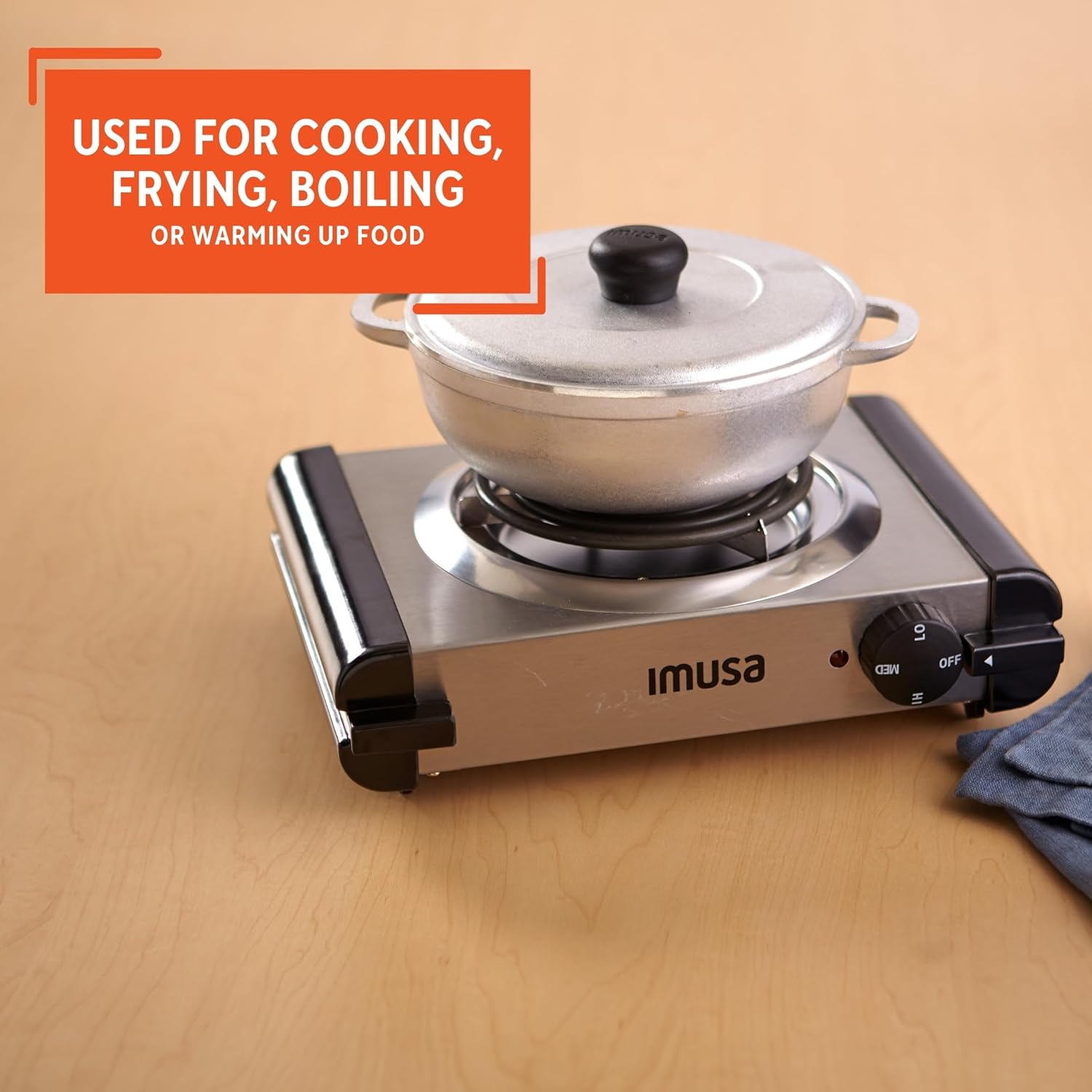 IMUSA USA GAU-80305 Electric Single Burner 1100-Watts, Black