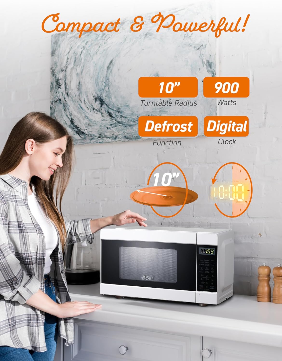 COMMERCIAL CHEF 0.6 Cubic Foot Microwave with 6 Power Levels, Small Microwave with Grip Handle, 700W Countertop Microwave with 30 Minute Timer and Mechanical Dial Controls, White