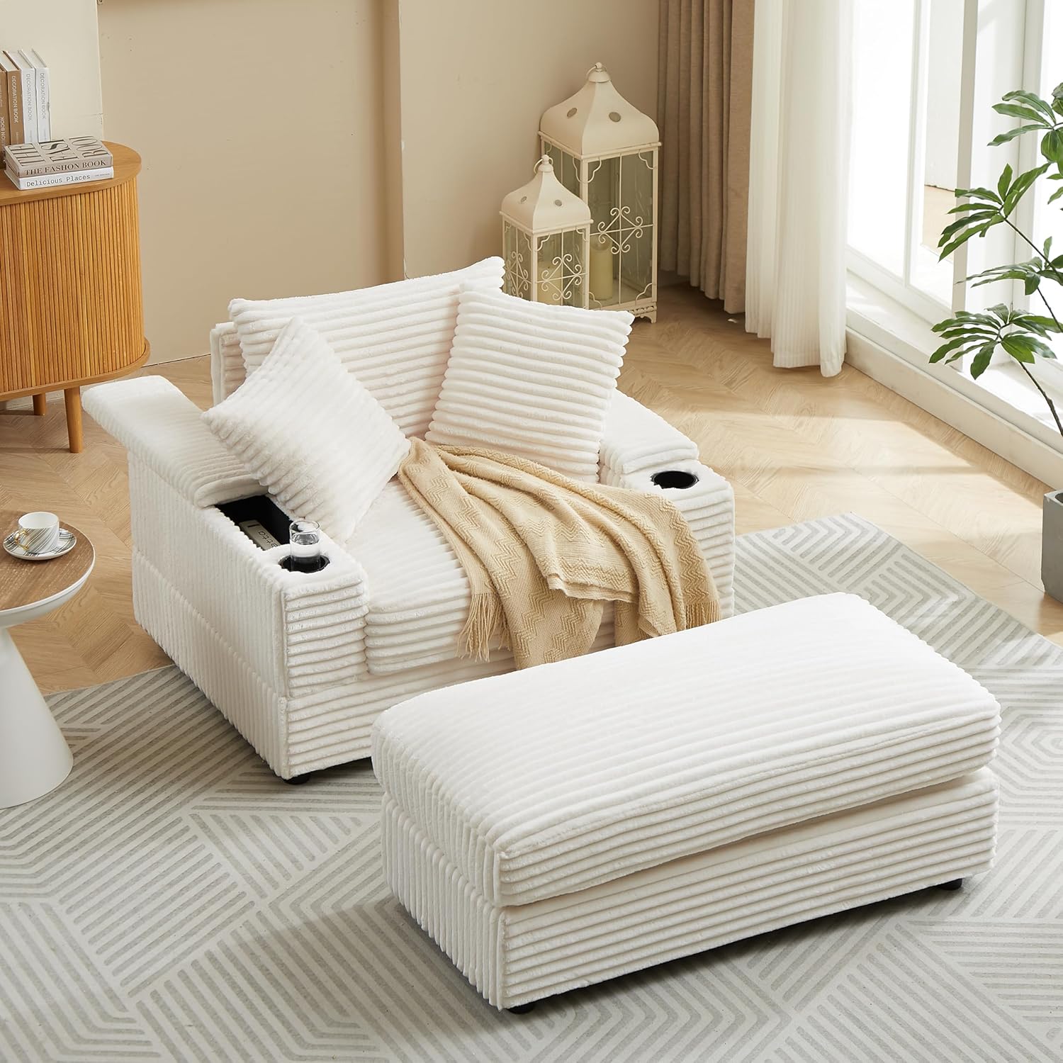 Williams Sonoma Eafurn Oversized Chaise Lounge Sofa Chair with Movable Ottoman, 43.3