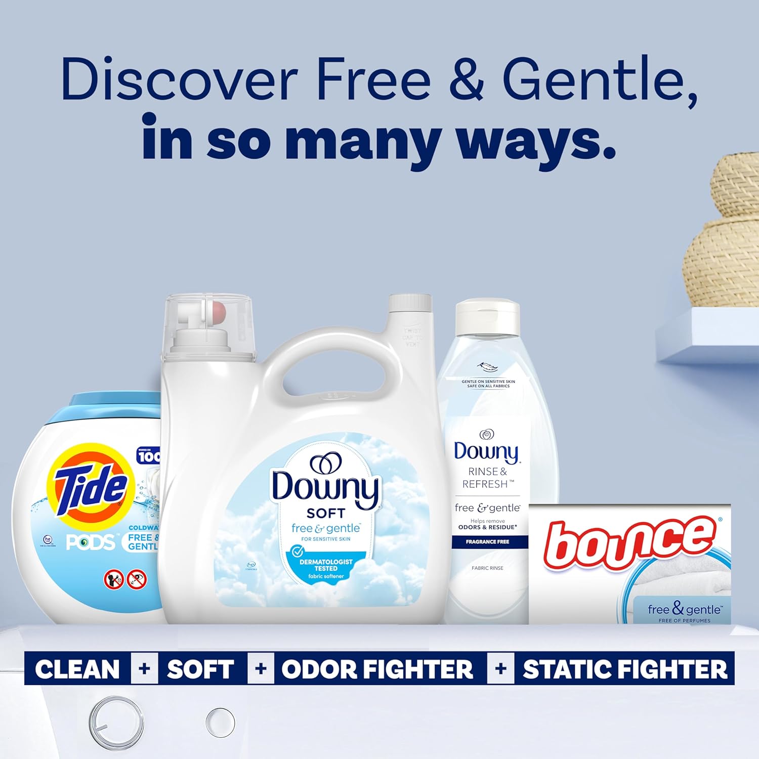 Downy Free & Gentle Fabric Softener (Fabric Conditioner), 140 fl oz, 190 Loads, Hypoallergenic
