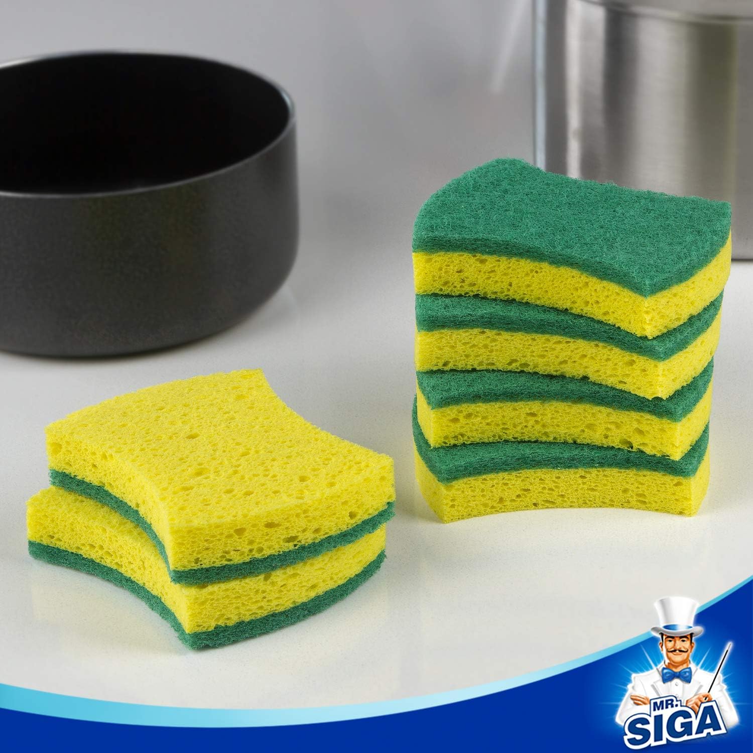 MR.SIGA Non-Scratch Cellulose Scrub Sponge, Dual-Sided Dishwashing Sponge for Kitchen, 12 Pack