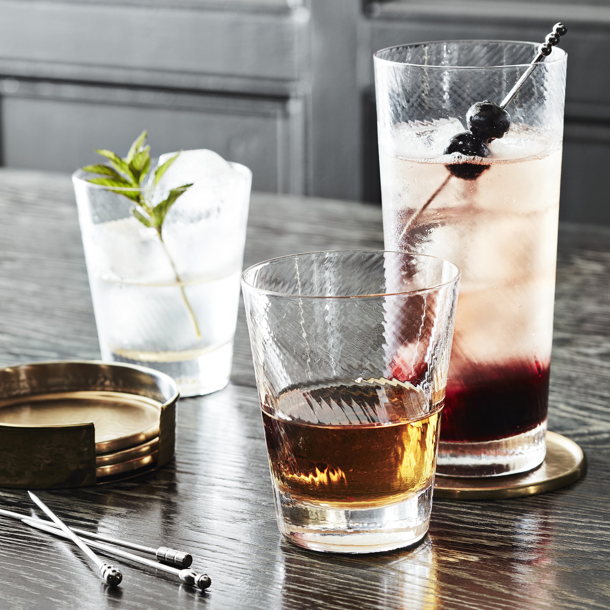 Antique Brass Hammered Coasters with Holder, Set of 4