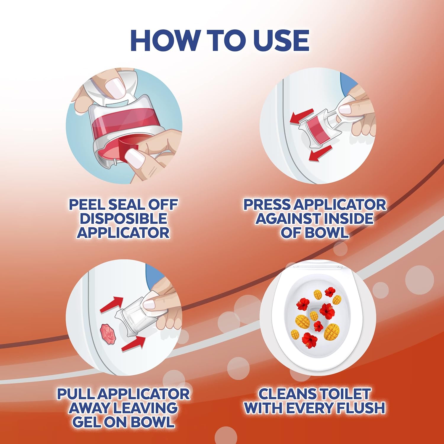 Lysol Click Gel Automatic Toilet Bowl Cleaner, Gel Toilet Bowl Cleaner, For Cleaning and Refreshing, Mango & Hibiscus, 6 Count (Pack of 1)