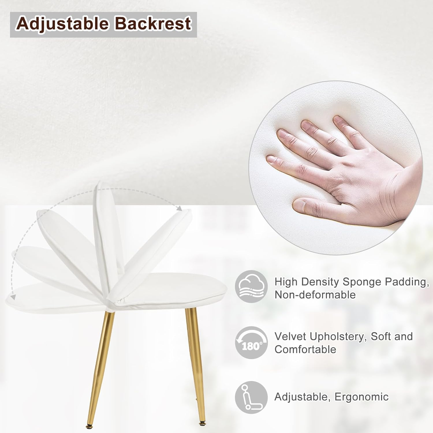 WOLTU MB6105ws Dressing Table with Lighting and Chair, 3 Colours with Adjustable Brightness, Dressing Table with 3 Solid Wood Drawers, Large Table Top 100 x 40 cm, White + Gold