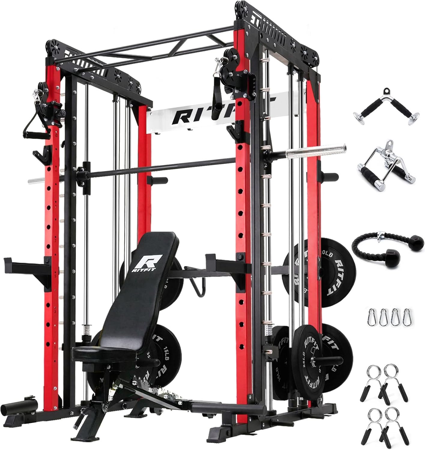 RitFit M1 & M1 Pro Smith Machine with Cable Crossover System, Multi-Function Squat Rack Power Cage for Home Gym, Power Rack and Packages