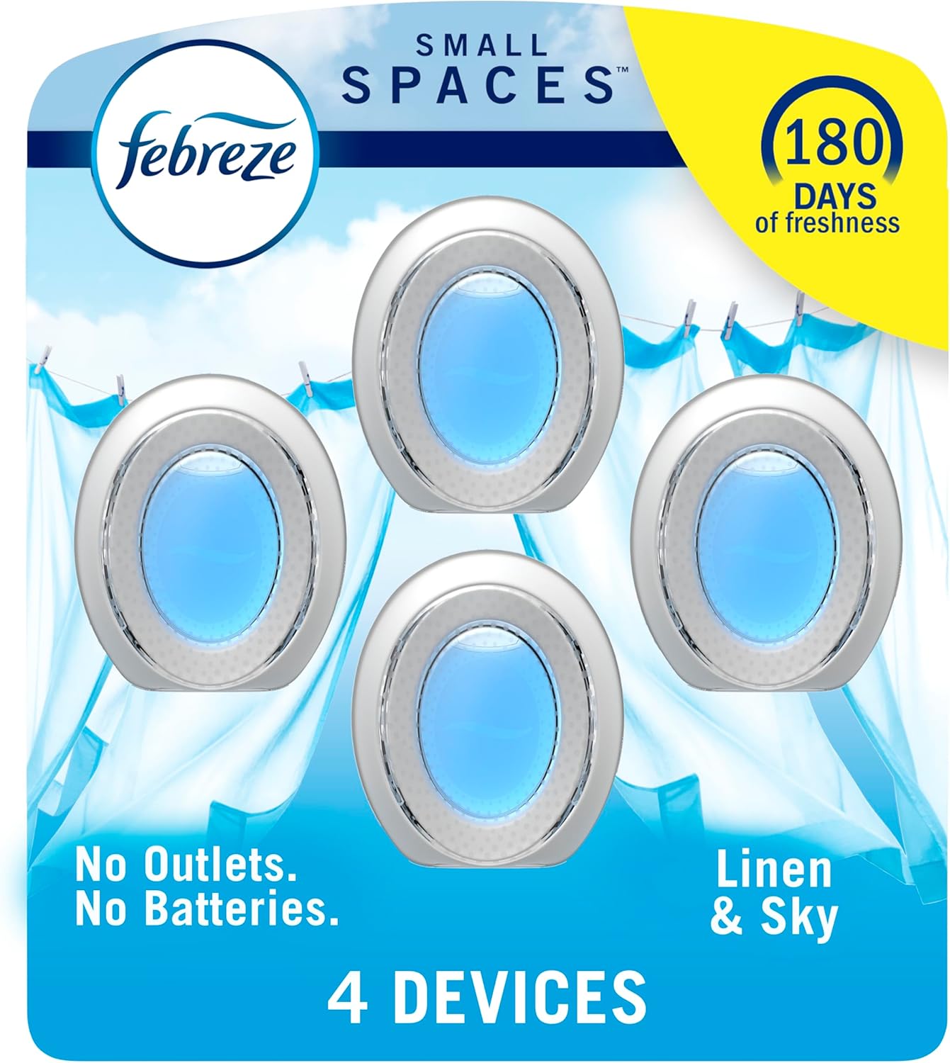 Febreze Small Spaces Air Freshener Linen & Sky, .25 fl. oz., Pack of 4