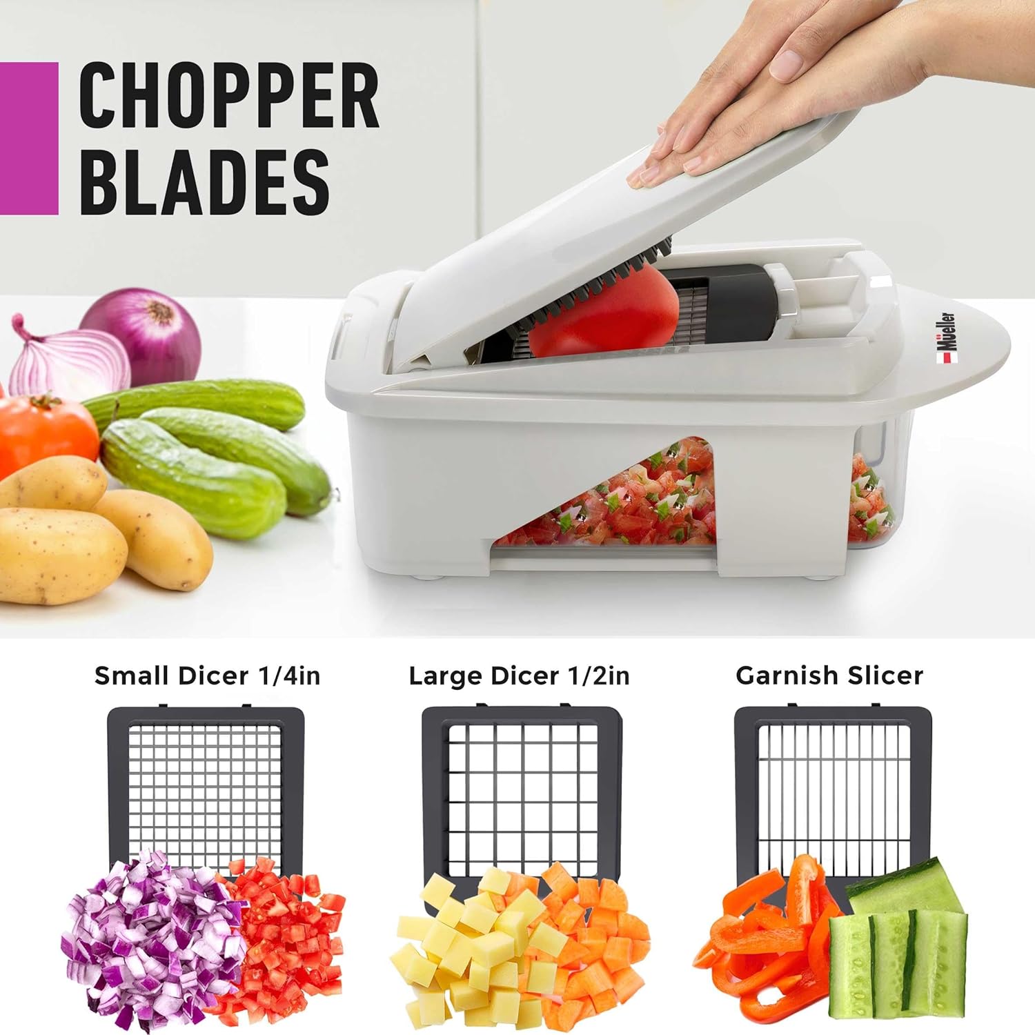 Mueller Pro-Series 10-in-1, 8 Blade Vegetable Chopper, Onion Mincer, Cutter, Dicer, Egg Slicer with Container, French Fry Cutter, Potato Slicer, Home Essentials & Kitchen Gadgets, Salad Chopper