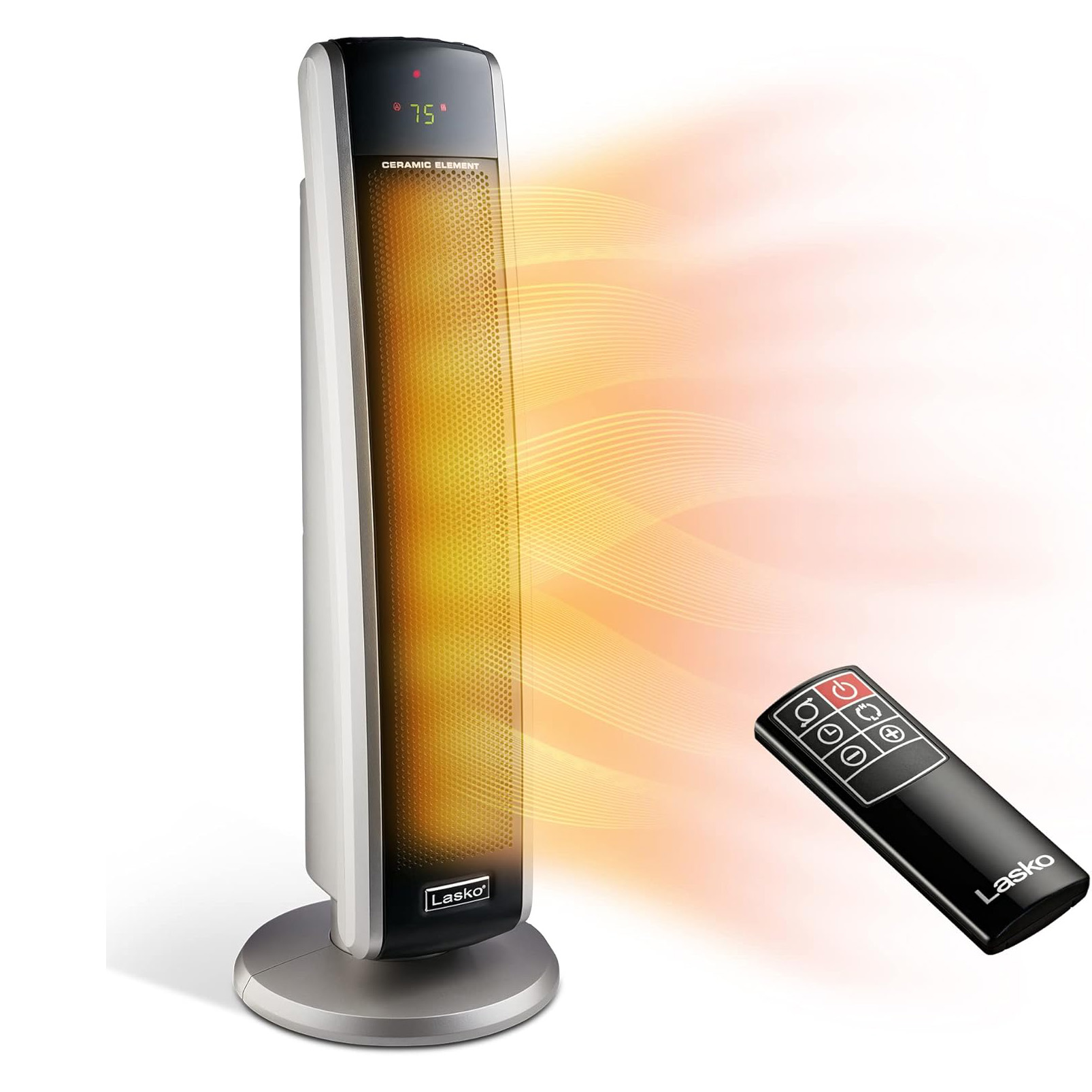 Lasko Oscillating Digital Ceramic Tower Heater for Large Rooms, with Adjustable Thermostat, Timer and Remote Control, 29 Inches, 1500W, Black, 5586