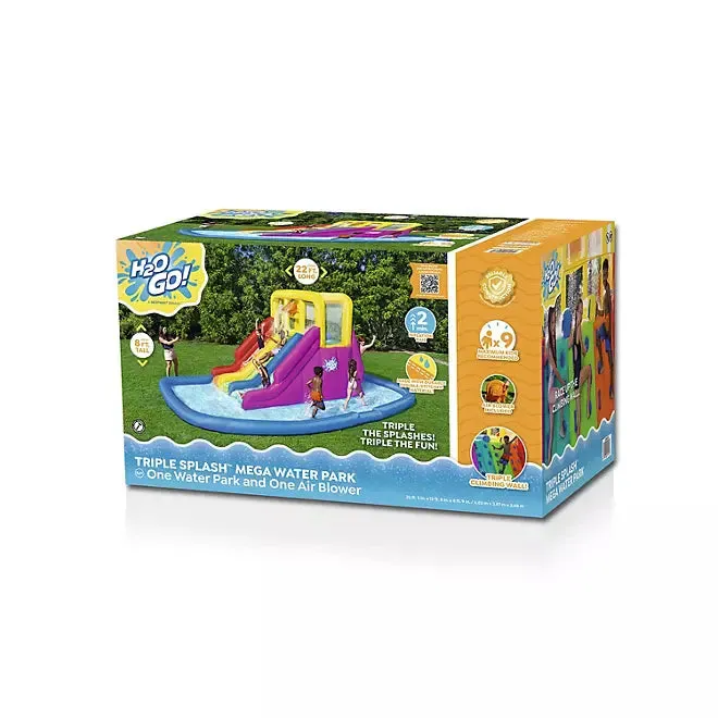 Three Slide Kids Inflatable Water Park (Multiple Colors) - A water park suitable for children, with a paddling pool, three-color slides, blower