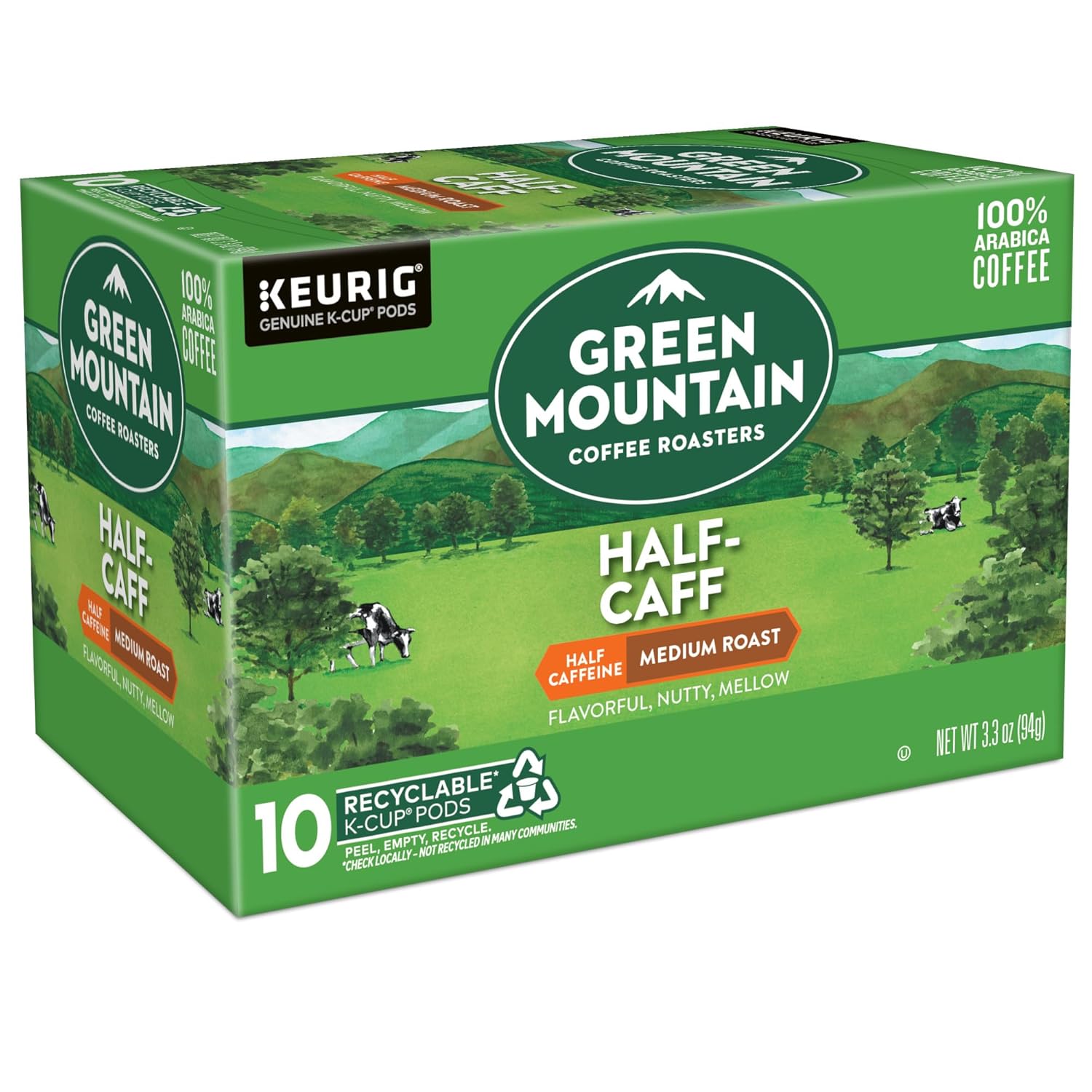 Green Mountain Coffee Roasters Half Caff Keurig Single-Serve K-Cup pods, Medium Roast Coffee, 72 Count (6 Packs of 12)