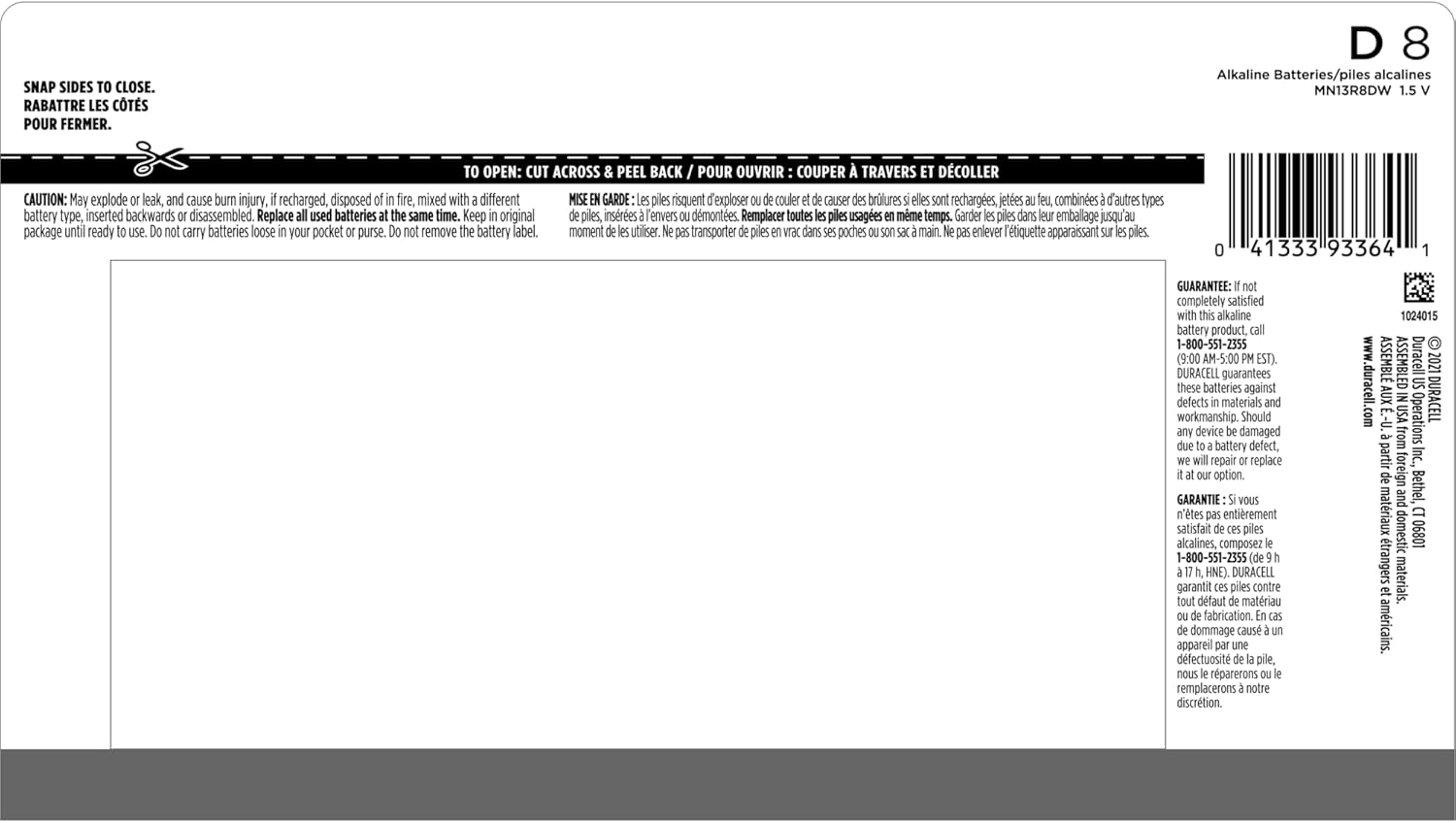 Duracell Coppertop D Batteries, 8 Count Pack, D Battery with Long-lasting Power, All-Purpose Alkaline D Battery for Household and Office Devices