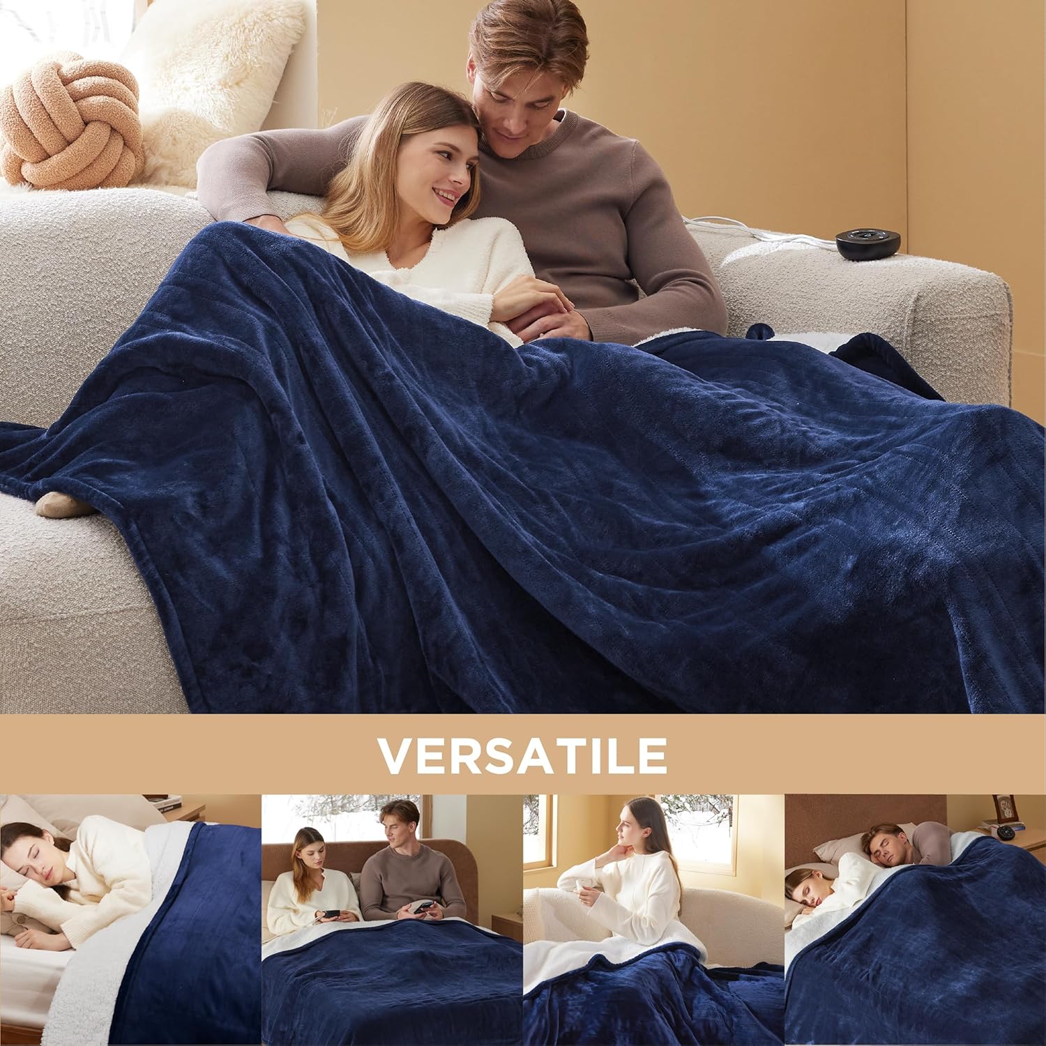 Bedsure Heated Blanket Electric Throw - Soft Flannel Electric Blanket, Heating Blanket with 4 Time Settings & 6 Heat Settings, Warm Blanket Gift for Grandma (50x60 inches, Grey)