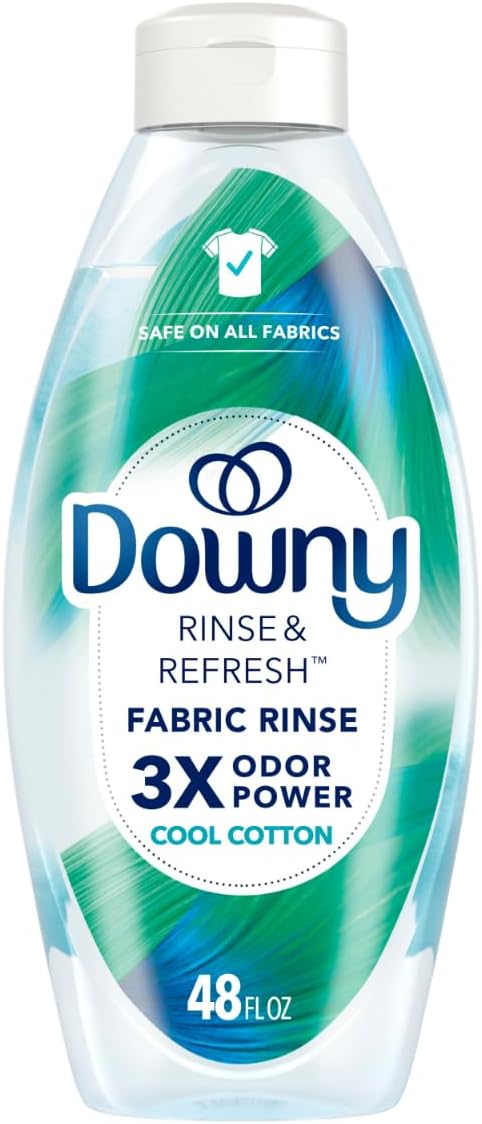 Downy Rinse & Refresh Laundry Odor Remover And Fabric Softener, Cool Cotton, 48 Fl Oz, HE Compatible Laundry Sanitizer, Safe On All Fabrics, Fabric Softener Liquid