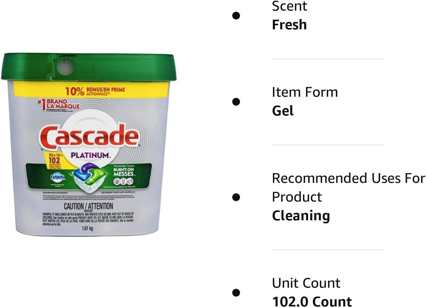 Cascade Platinum Dishwasher Pods, Dishwasher Detergent, Dishwasher Pod, Dishwasher Soap Pod, Actionpacs Dish Washing Pod, Lemon, 62 Count Dishwasher Detergent Pods