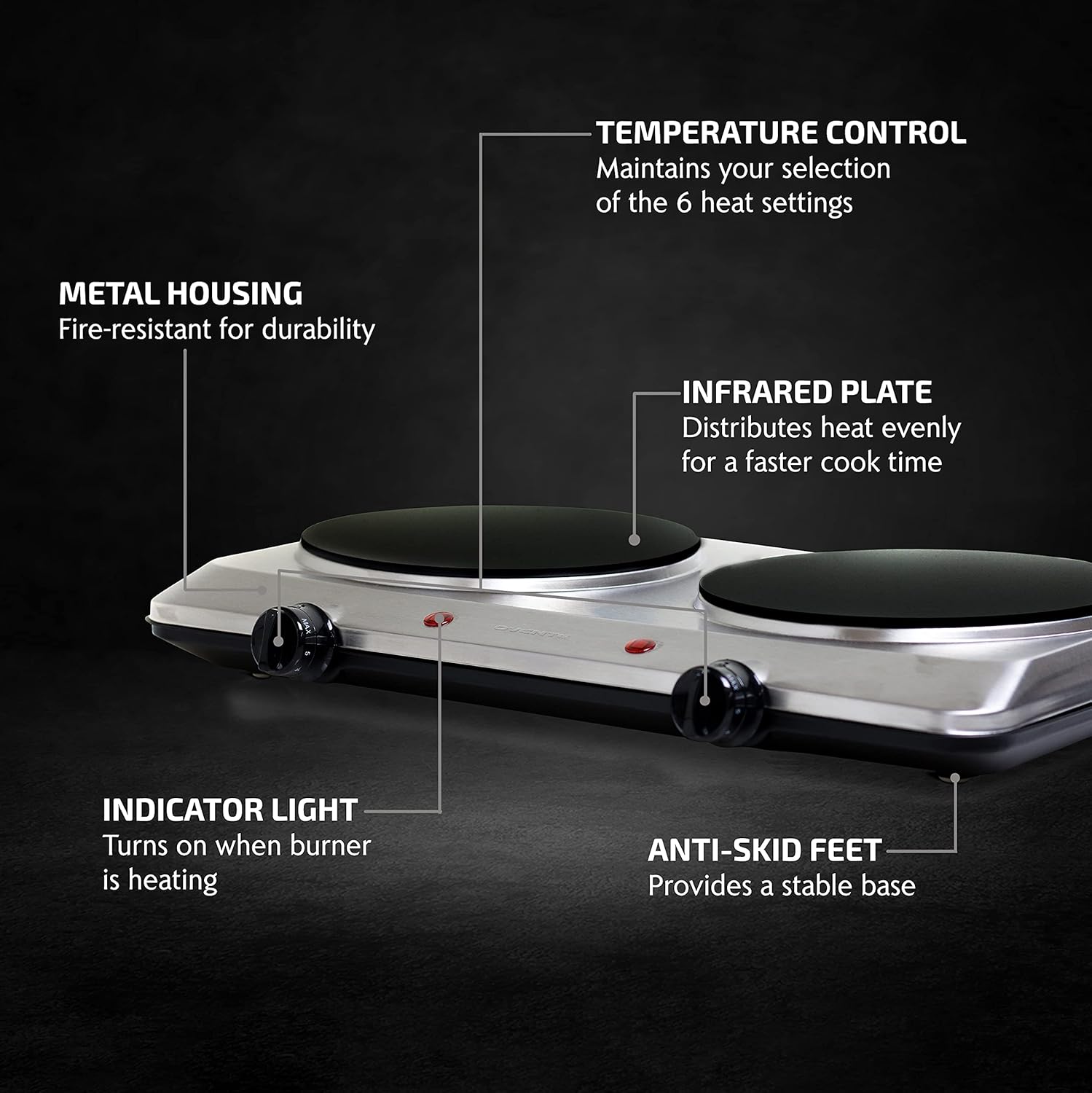 OVENTE Countertop Infrared Single Burner, 1000W Electric Hot Plate with 7” Ceramic Glass Cooktop, 5 Level Temperature Setting & Easy to Clean Base, Compact Stove for Home Dorm Office, Silver BGI101S