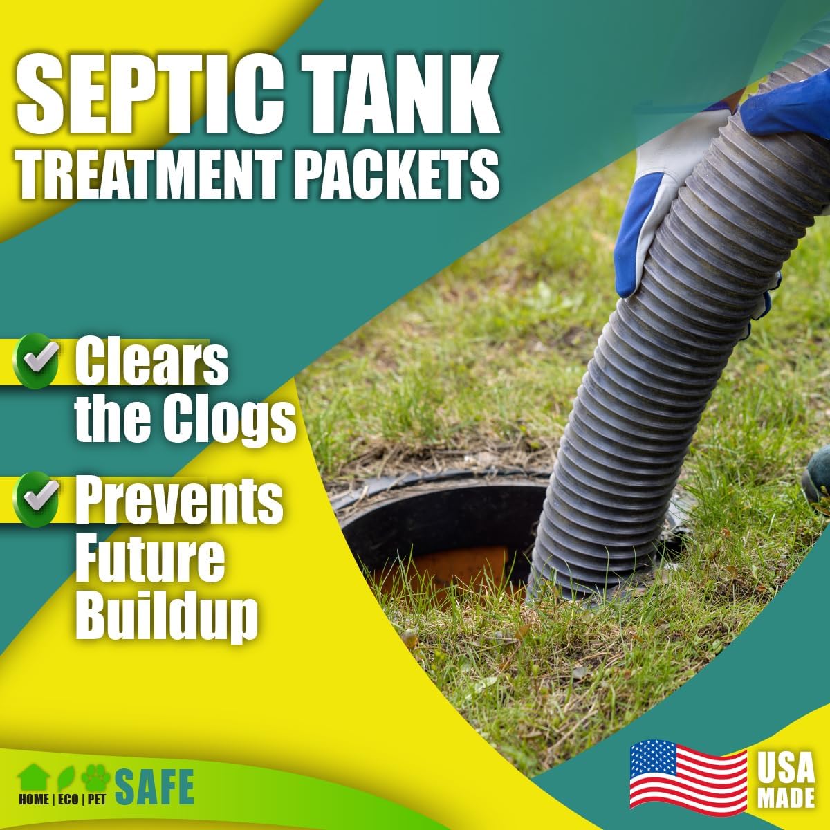 Green Pig 52 Live Septic Tank Treatment Ultimate Solution in Preventing Expensive Backups, Clogs, or Drain Field Failures with 4-Easy Drop-in and Flush, 1-Year Supply- 4 Packets, 4 Count