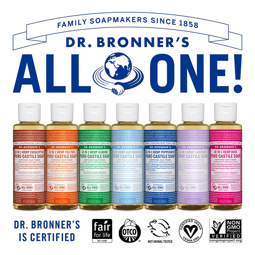 Dr. Bronner's - Pure-Castile Liquid Soap (Baby Unscented, 8 Ounce) - Made with Organic Oils, 18-in-1 Uses: Face, Hair, Laundry, Dishes, For Sensitive Skin, Babies, No Added Fragrance, Vegan, Non-GMO