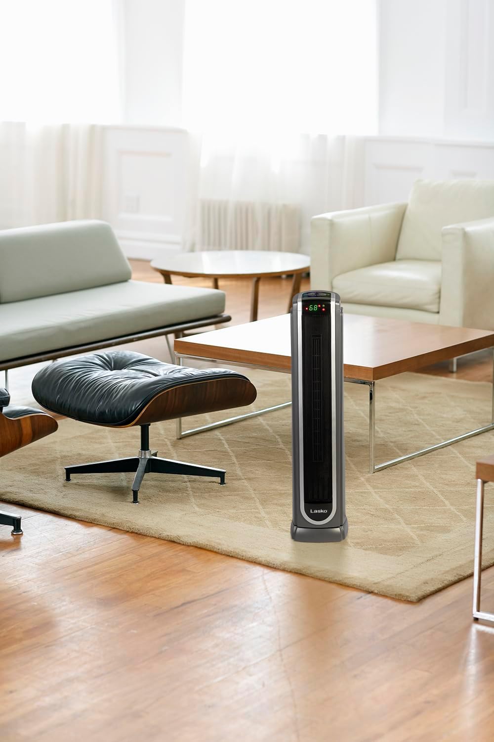 Lasko Oscillating Digital Ceramic Tower Heater for Large Rooms, with Adjustable Thermostat, Timer and Remote Control, 29 Inches, 1500W, Black, 5586