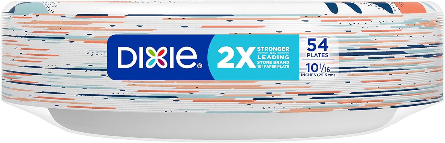Dixie Large Paper Plates, 10 Inch, 86 Count, 2X Stronger*, Microwave-Safe, Soak-Proof, Cut Resistant, Disposable Plates For Everyday Breakfast, Lunch, & Dinner Meals