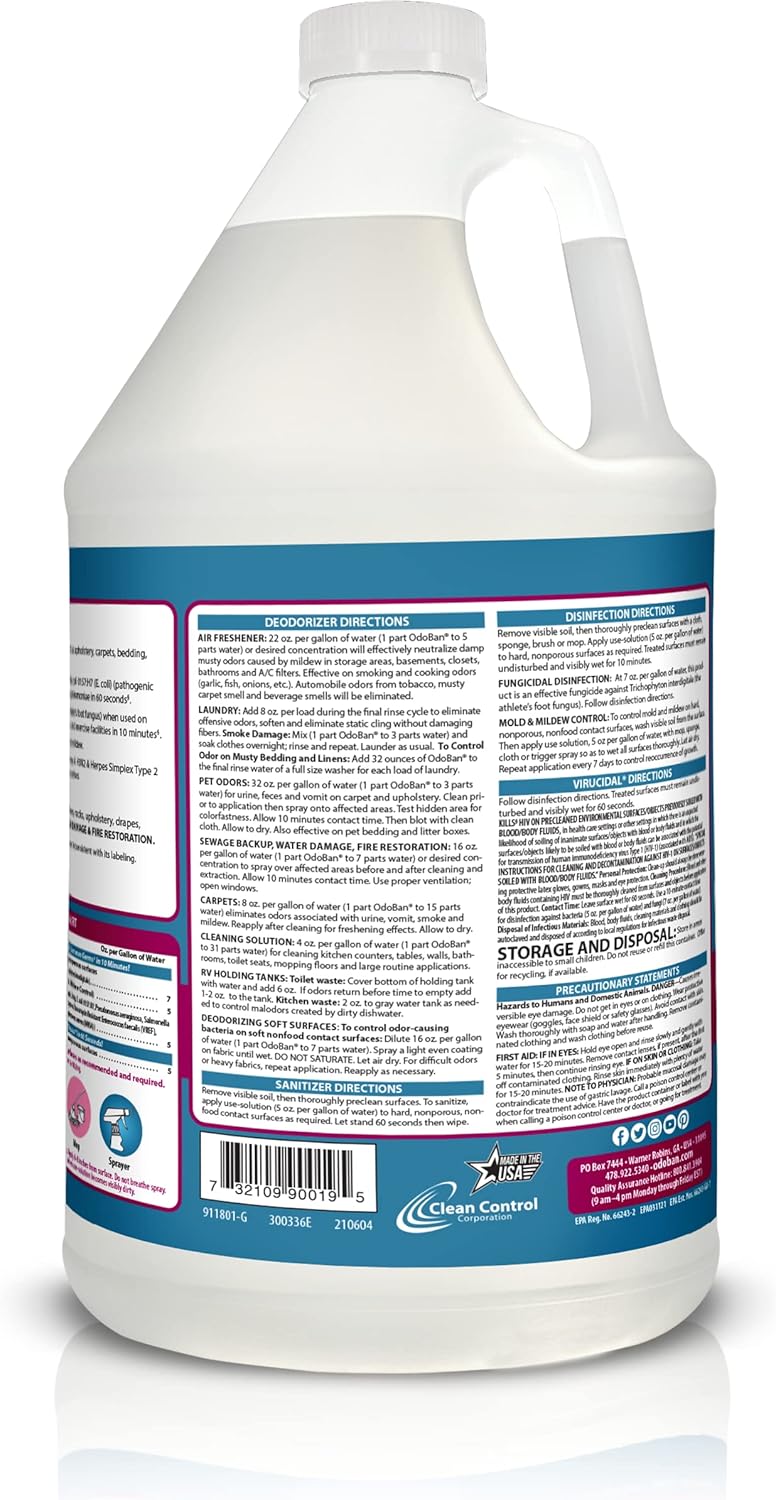 OdoBan Disinfectant Concentrate and Odor Eliminator, 2 Gallons, Cotton Breeze Scent