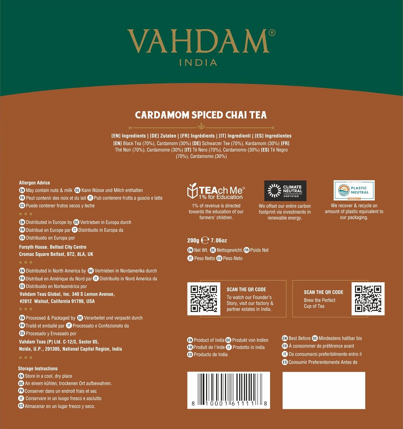 VAHDAM, Organic Turmeric Ginger Herbal Tea Bags (100 Pyramid Tea Bags) Caffeine Free, Non GMO, Gluten Free | 100% Pure Herbal Blend - Savory & Spicy | Plant-Based Tea Bags | Resealable Ziplock Pouch