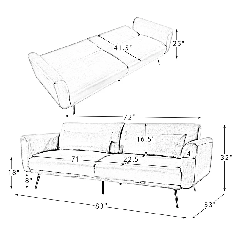 Agnes Retro Style Velvet Sleeper Sofa