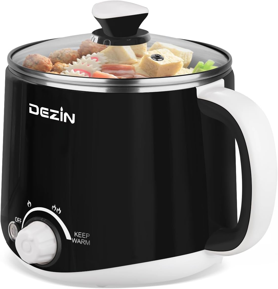 Dezin Electric Pot, 1.6L Ramen Cooker, Hot Pot Electric Stainless Steel, Multifunctional Electric Cooker for Egg, Pasta, Soup, Porridge, Oatmeal with Temperature Control and Keep Warm Function