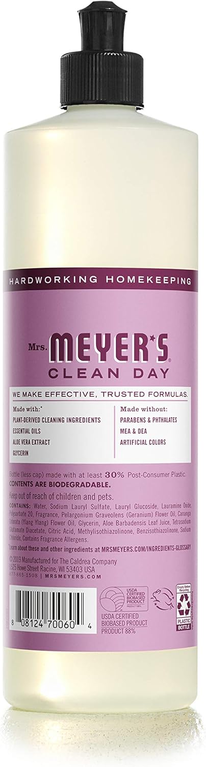 MRS. MEYER'S CLEAN DAY Liquid Dish Soap, Biodegradable Formula, Basil, 16 fl. oz - Pack of 3