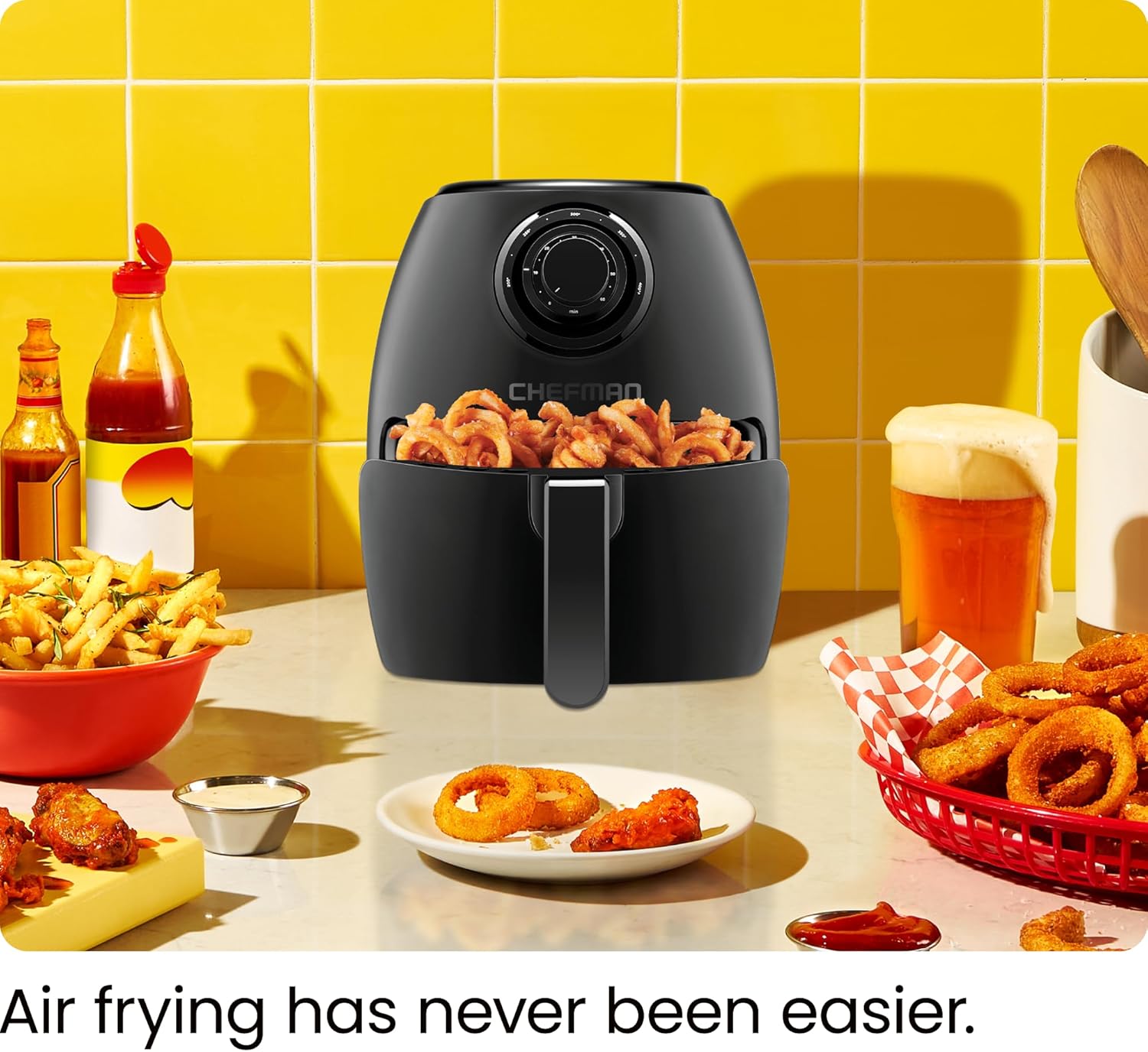 CHEFMAN Multifunctional Digital Air Fryer+ Rotisserie, Dehydrator, Convection Oven, 17 Touch Screen Presets Fry, Roast, Dehydrate, Bake, XL 10L Family Size, Auto Shutoff, Large Easy-View Window, Black