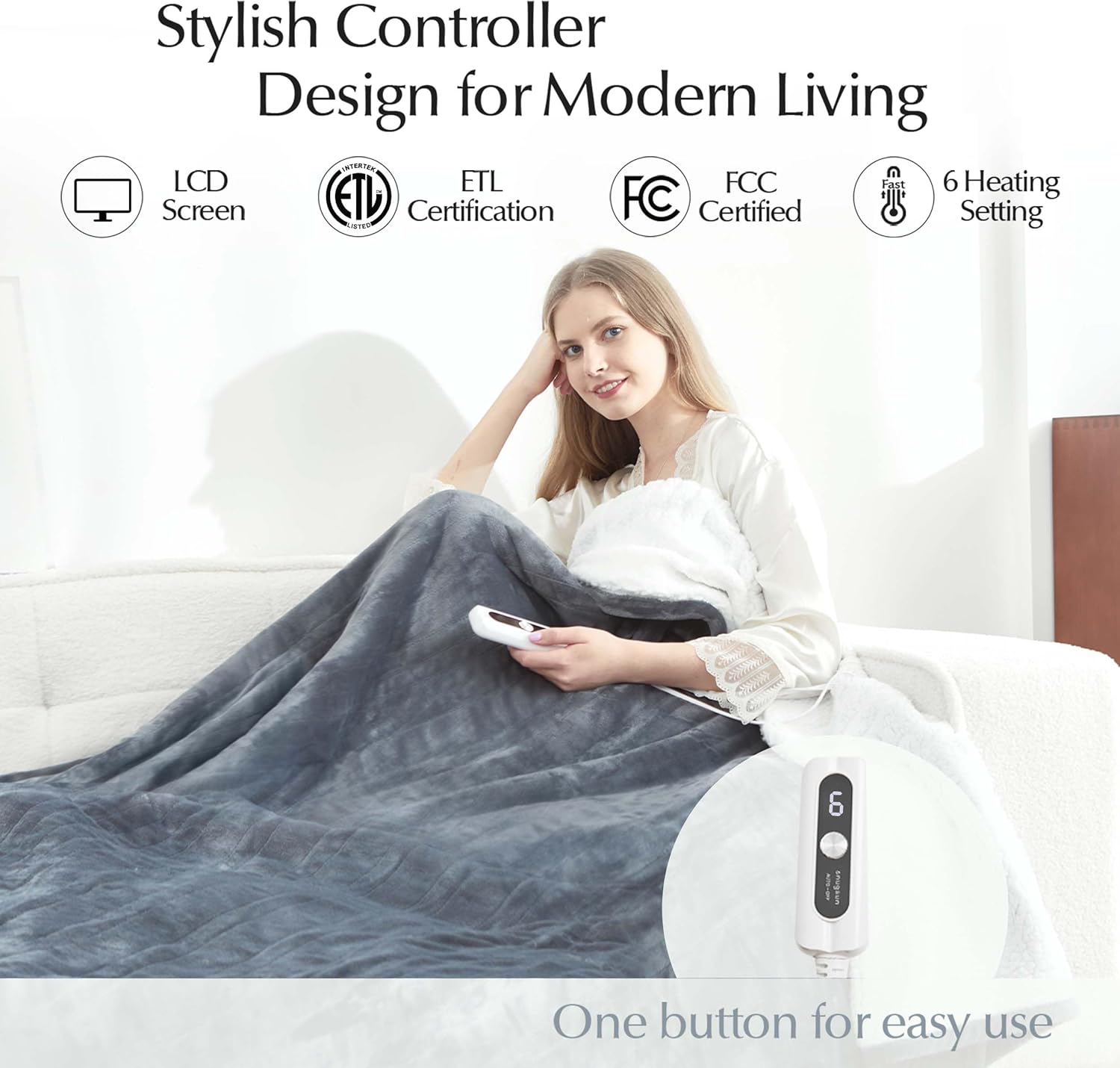 Heated Blanket Throw Size, Soft and Cozy Electric Heating Blanket for Bed, Automatic Safety System 6 Heating Levels & 4 Hours Auto-Off, 50