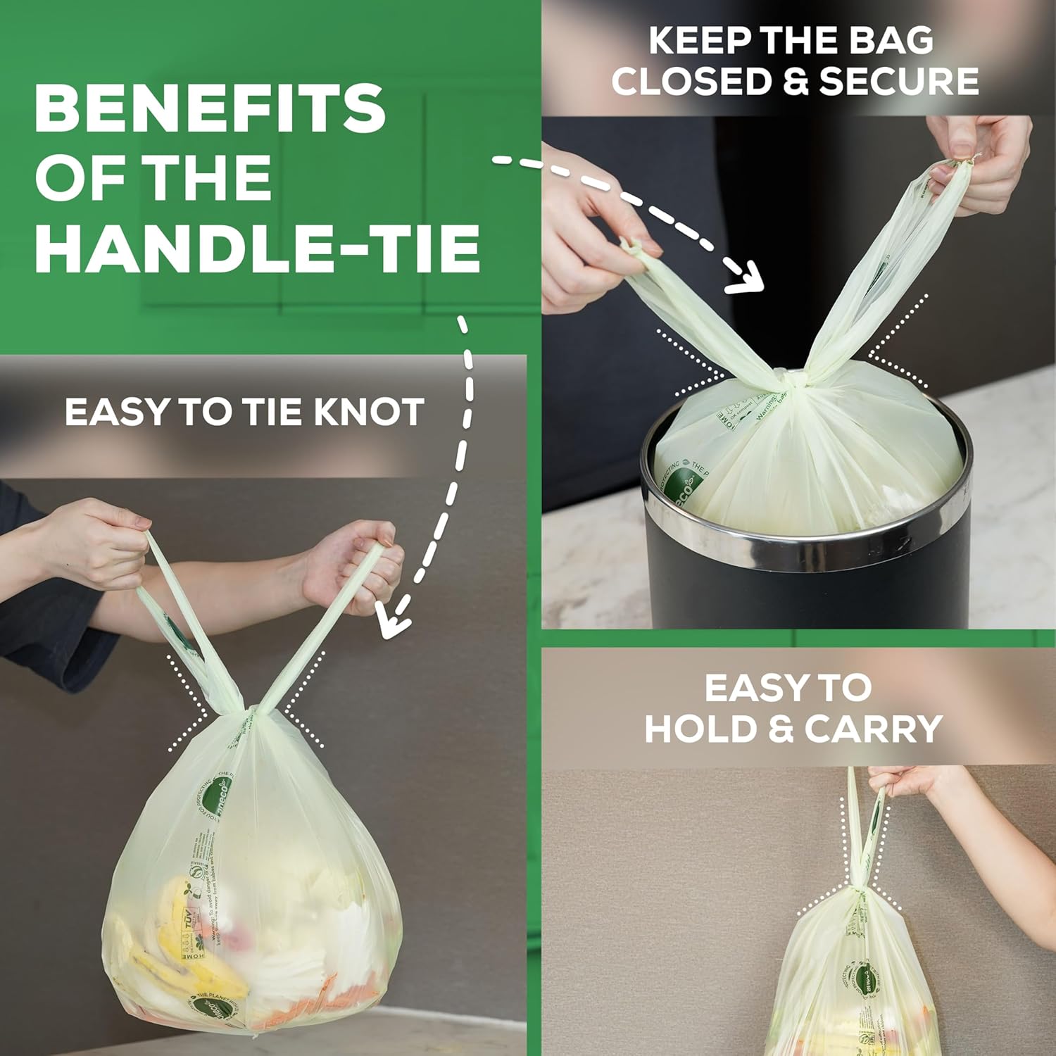 ANECO 100% Compostable Waste Bags 2.6 Gallon, Extra Thick Kitchen Small Compost Bags for Countertop Bin (100 Count)