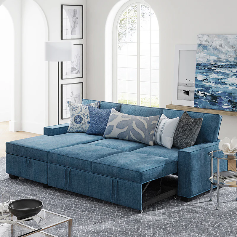 Sendera Upholstered  Pull Out Sleeper Sofa & Chaise with Storage (Right)