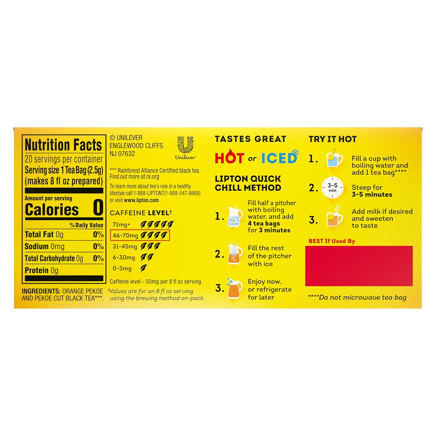 Lipton Tea Bags, Black Tea, Iced or Hot Tea, Can Support Heart Health, 100 Total Tea Bags