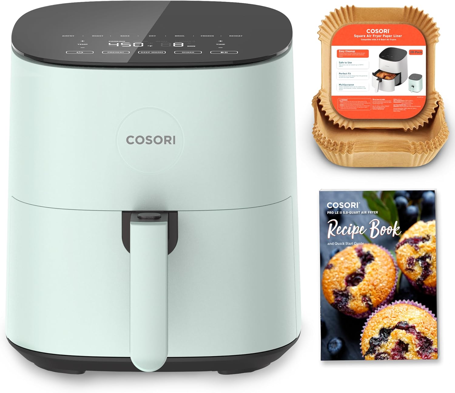 COSORI Air Fryer 9-in-1, Compact 5-Qt, Perect for Meat Enthusiasts with 450°F Max Heat Function , 130+ In-App Recipes, Little to No Oil, Easy Clean Glass Touch Panel & Nonstick Basket, Gray