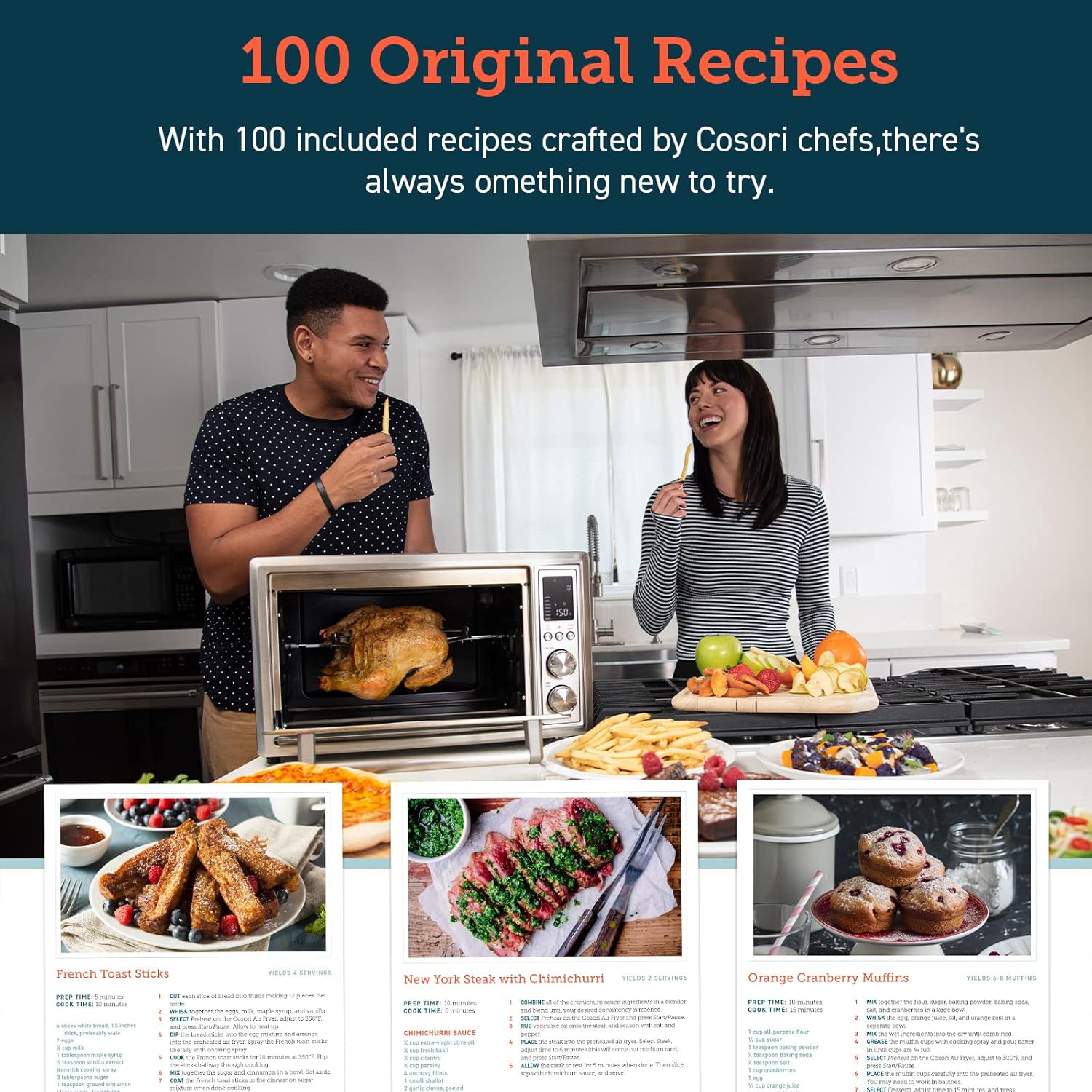 COSORI Smart 11-in-1 Air Fryer Toaster Oven Combo, Airfryer Convection Oven Countertop, Bake, Roast, Reheat, Broil, Dehydrate, 94 Recipes & 3 Accessories, 26QT, Silver, Stainless Steel