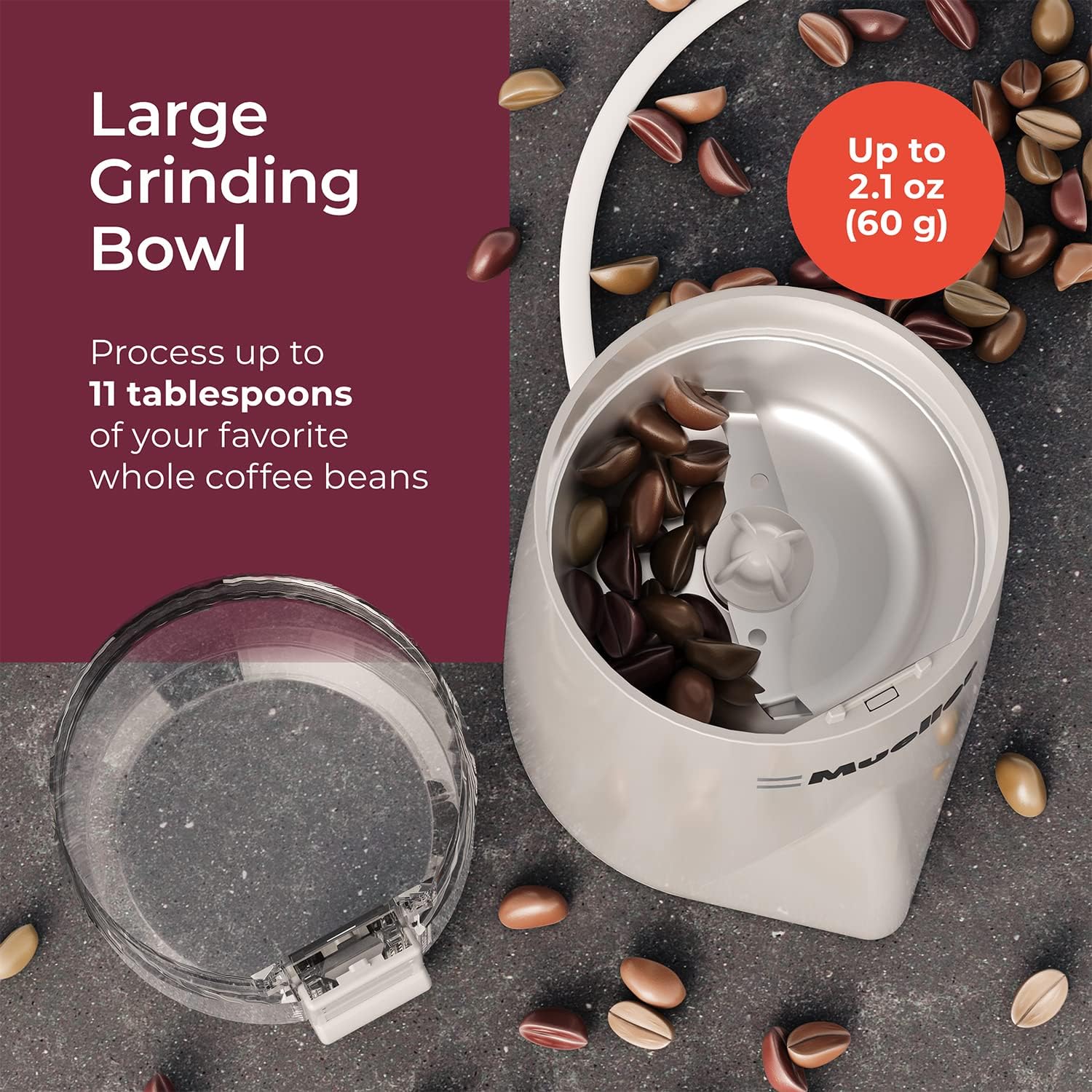 MuellerLiving HyperGrind Precision Electric Spice/Coffee Grinder Mill with Large Grinding Capacity and Powerful Motor also for Spices, Herbs, Nuts, Grains, Grey