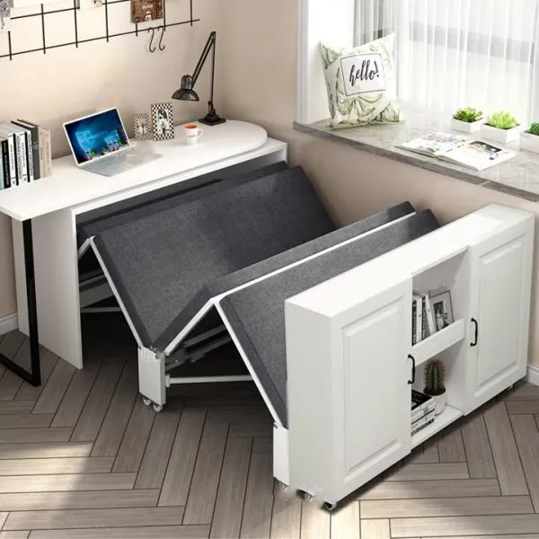 Telescopic and Rotating Corner Computer Desk with Folding Bed