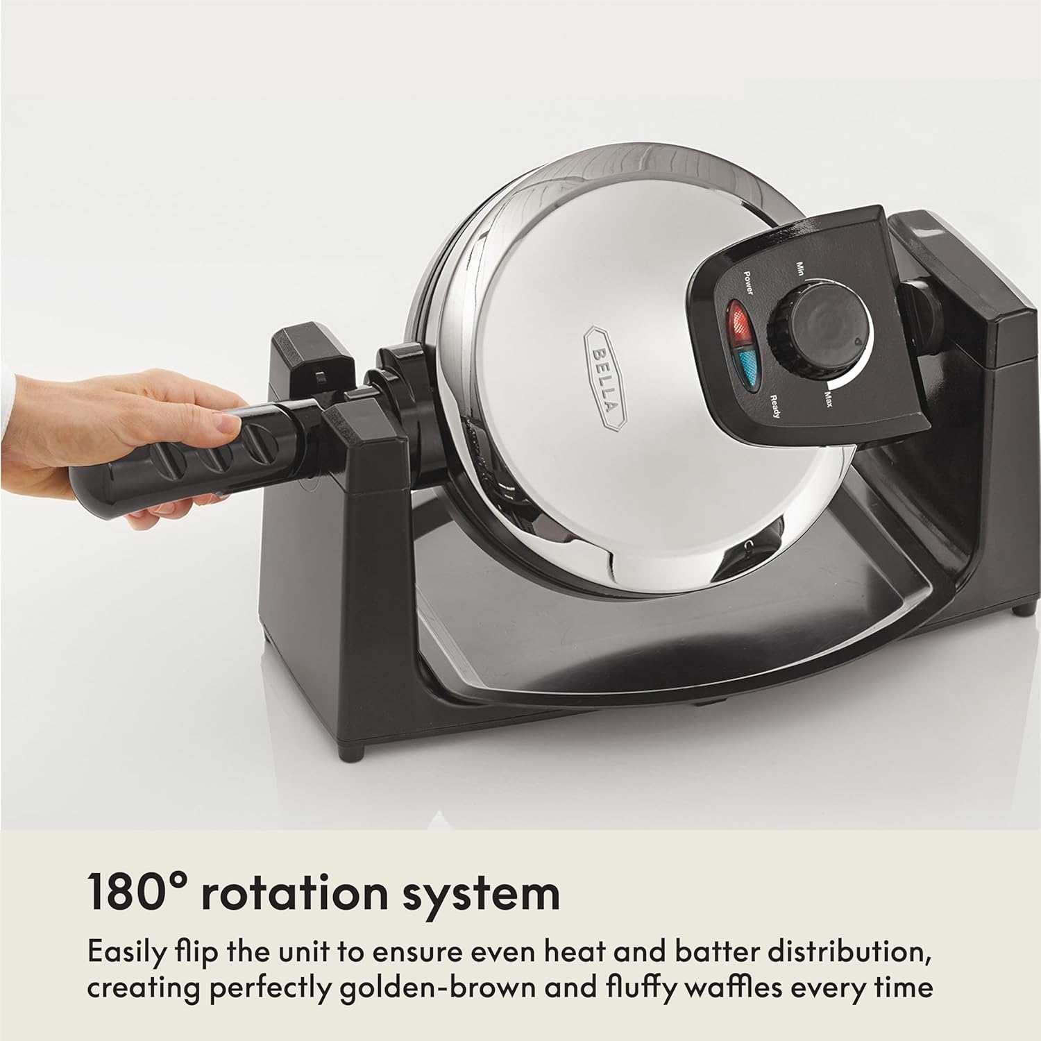 BELLA Classic Rotating Belgian Waffle Maker with Nonstick Plates, Removable Drip Tray, Adjustable Browning Control and Cool Touch Handles, Black