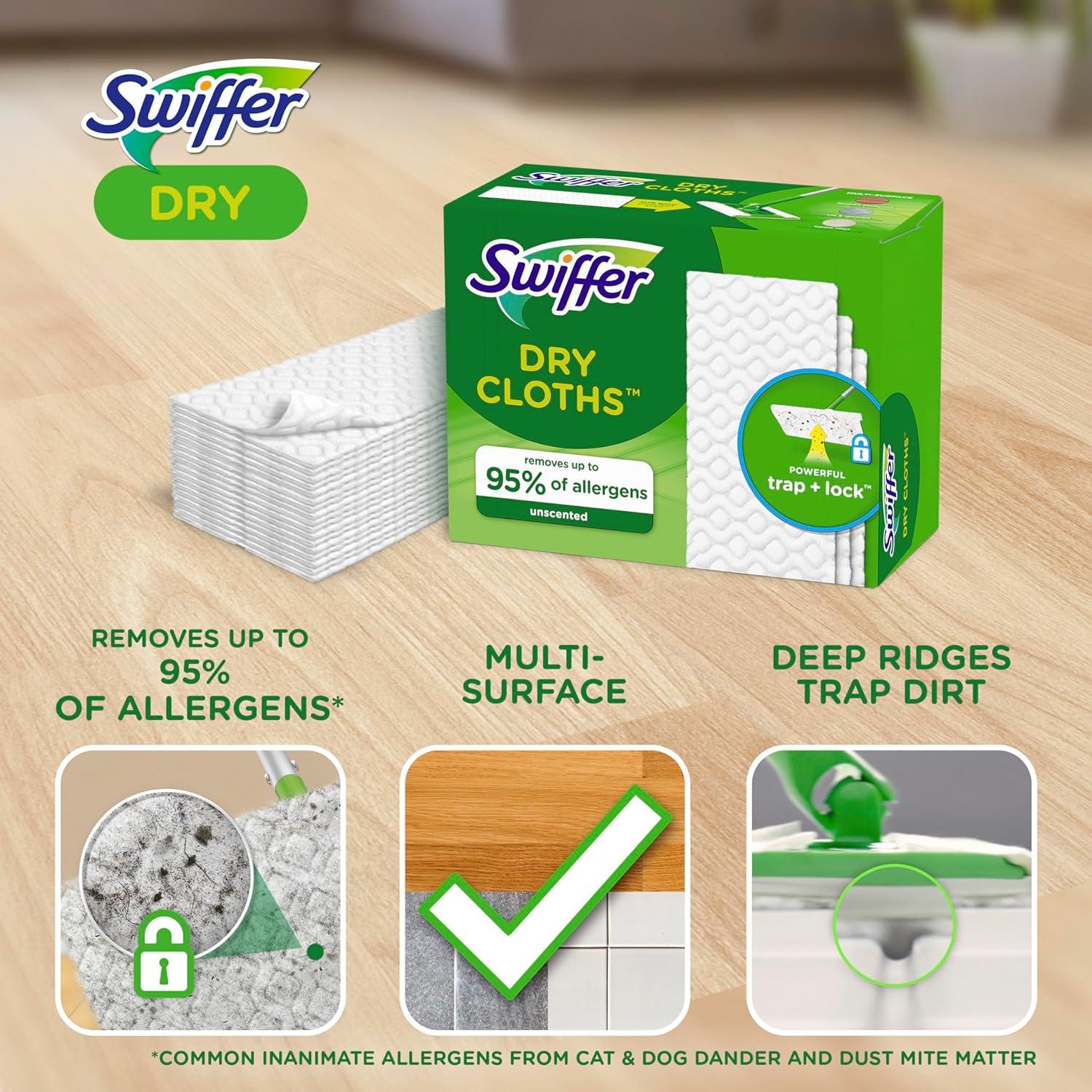 Swiffer Sweeper Dry Mop Refills for Floor Mopping and Cleaning, All Purpose Floor Cleaning Product, Unscented, 52 Count (Packaging May Vary)