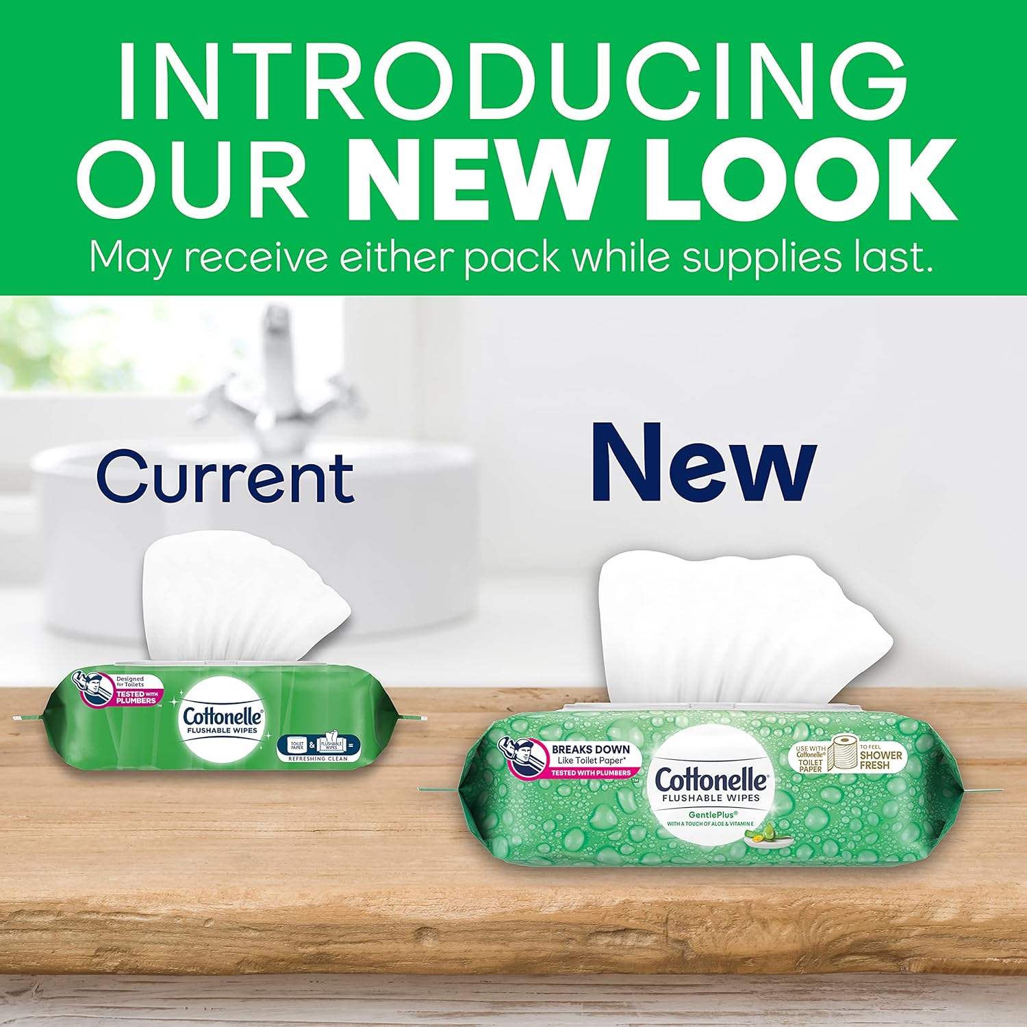 Cottonelle GentlePlus Flushable Wet Wipes with Aloe & Vitamin E, 6 Flip-Top Packs, 42 Wipes Per Pack (252 Total Wipes), Packaging May Vary